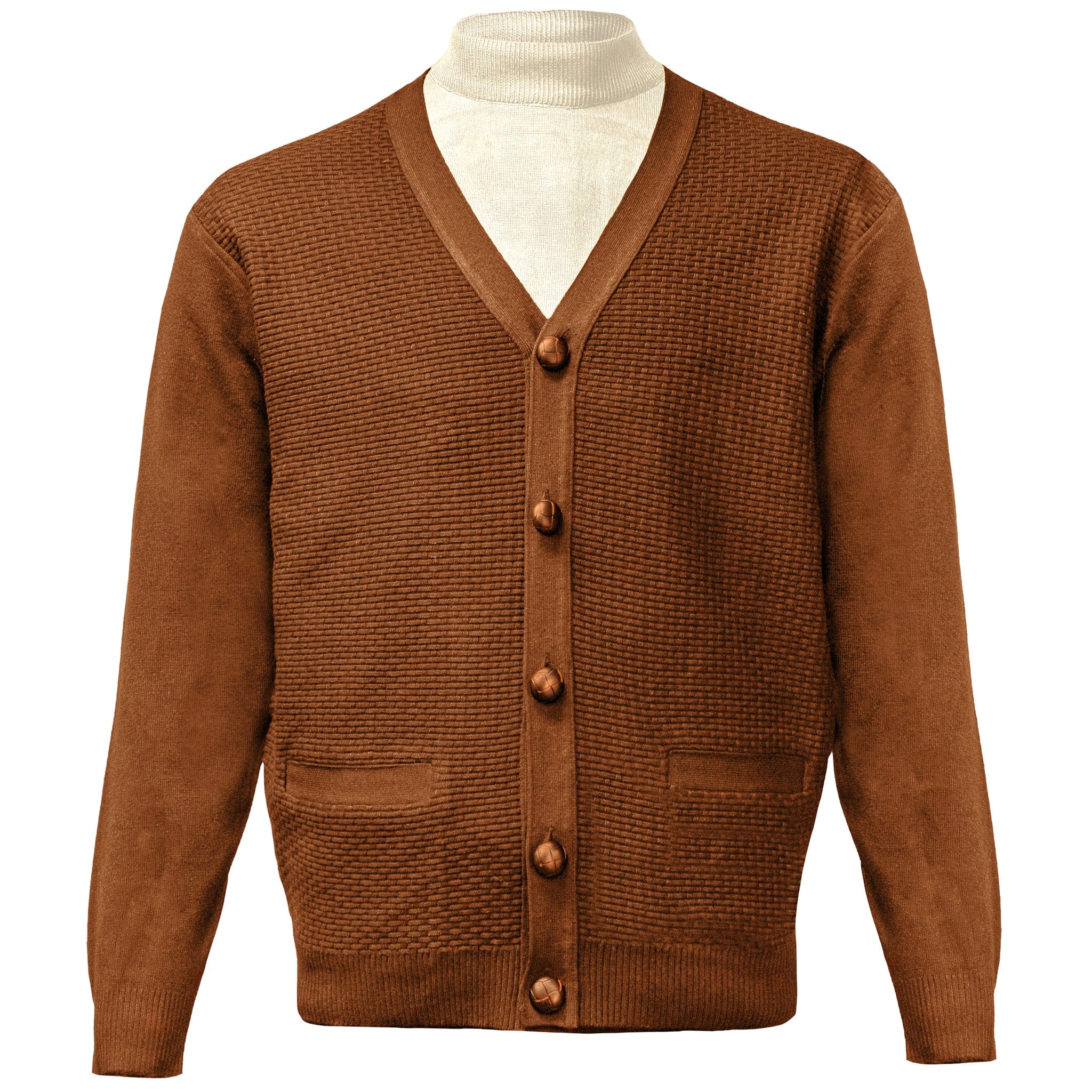 BAGAZIO K S Rust / M Men’s Textured Button-Up Cardigan-BM2075