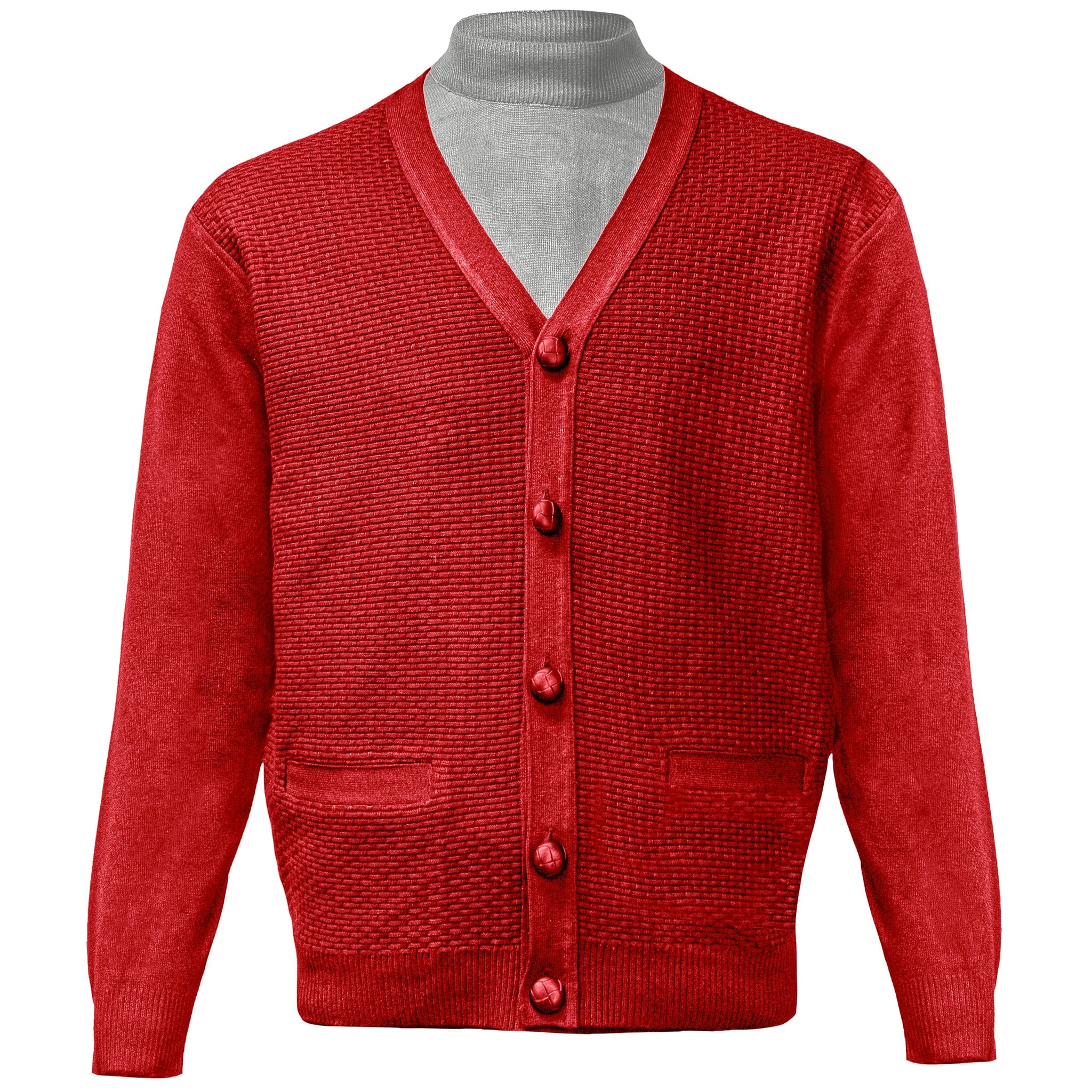 BAGAZIO K S Red / M Men’s Textured Button-Up Cardigan-BM2075