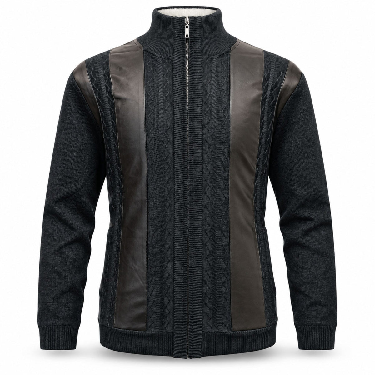 BAGAZIO T K BLACK / MED Bagazio Full-Zip Knit Jacket with Leather-Look Panels-Bm2463
