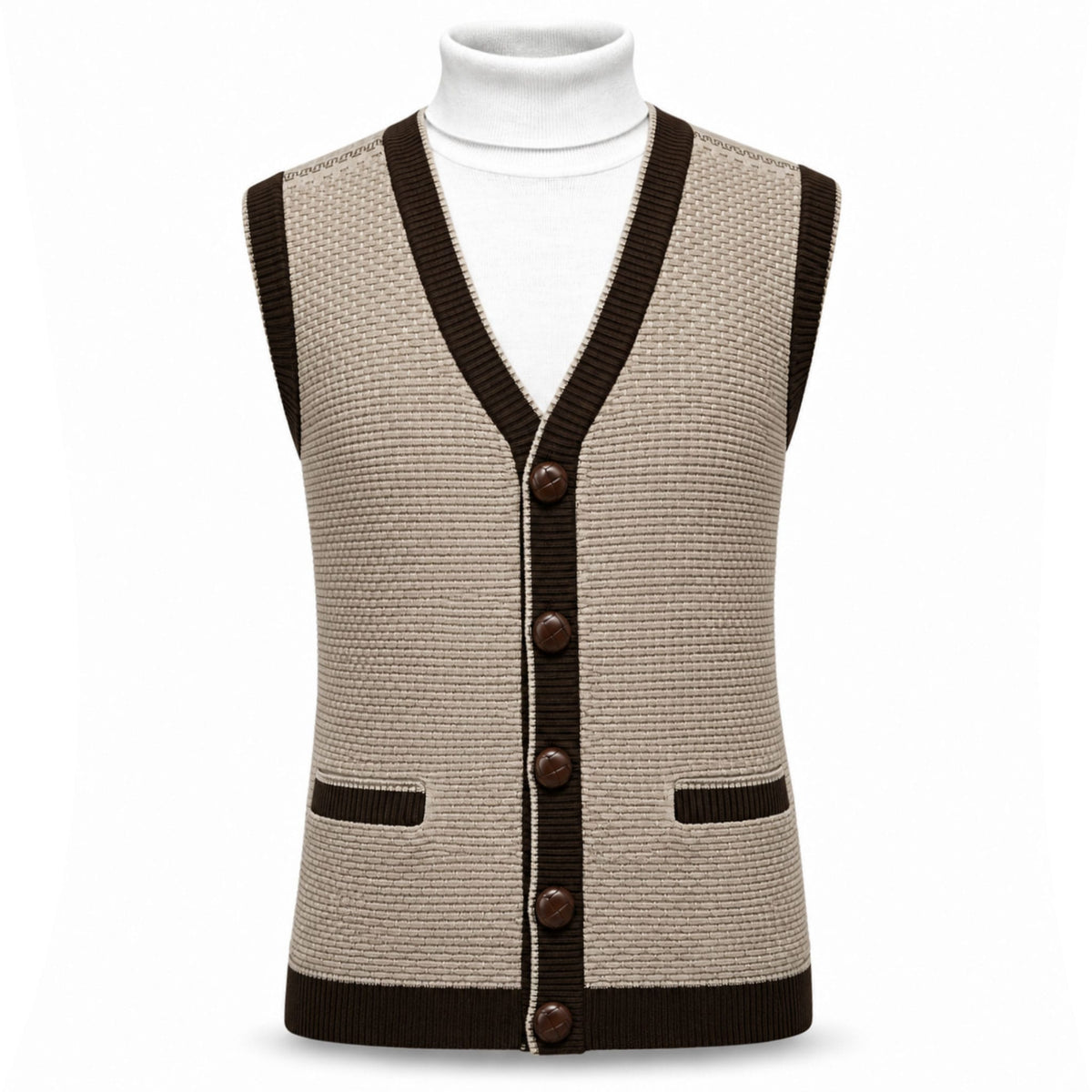 BAGAZIO T V TAN/BRN / M Bagazio Men’s Button-Front Knit Sweater Vest-Bm1876