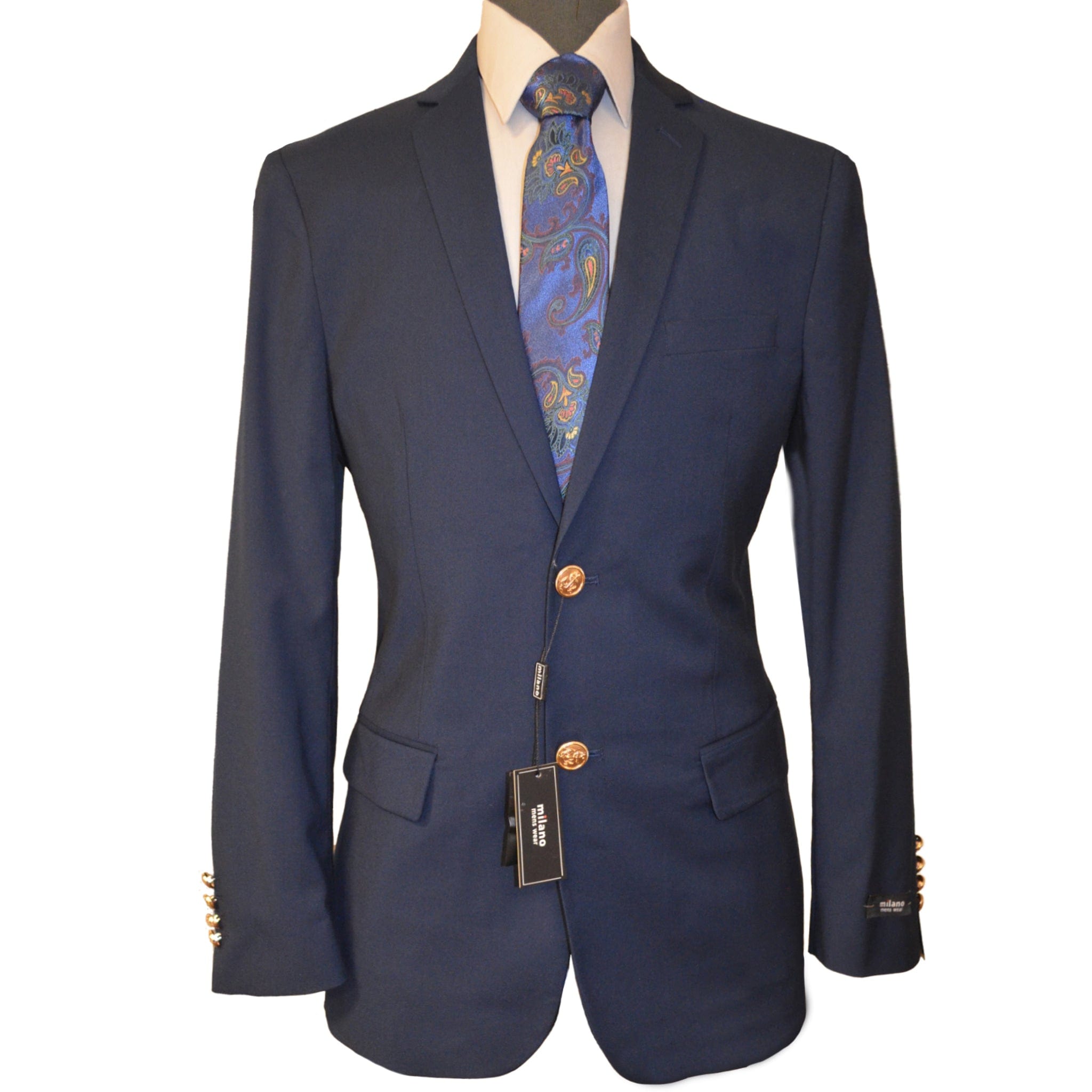 BRAVEMAN SUITING COMPANY J SS NAVY / 38 REG MILANO LABEL SOLID BLAZER/Mlbz-stretch