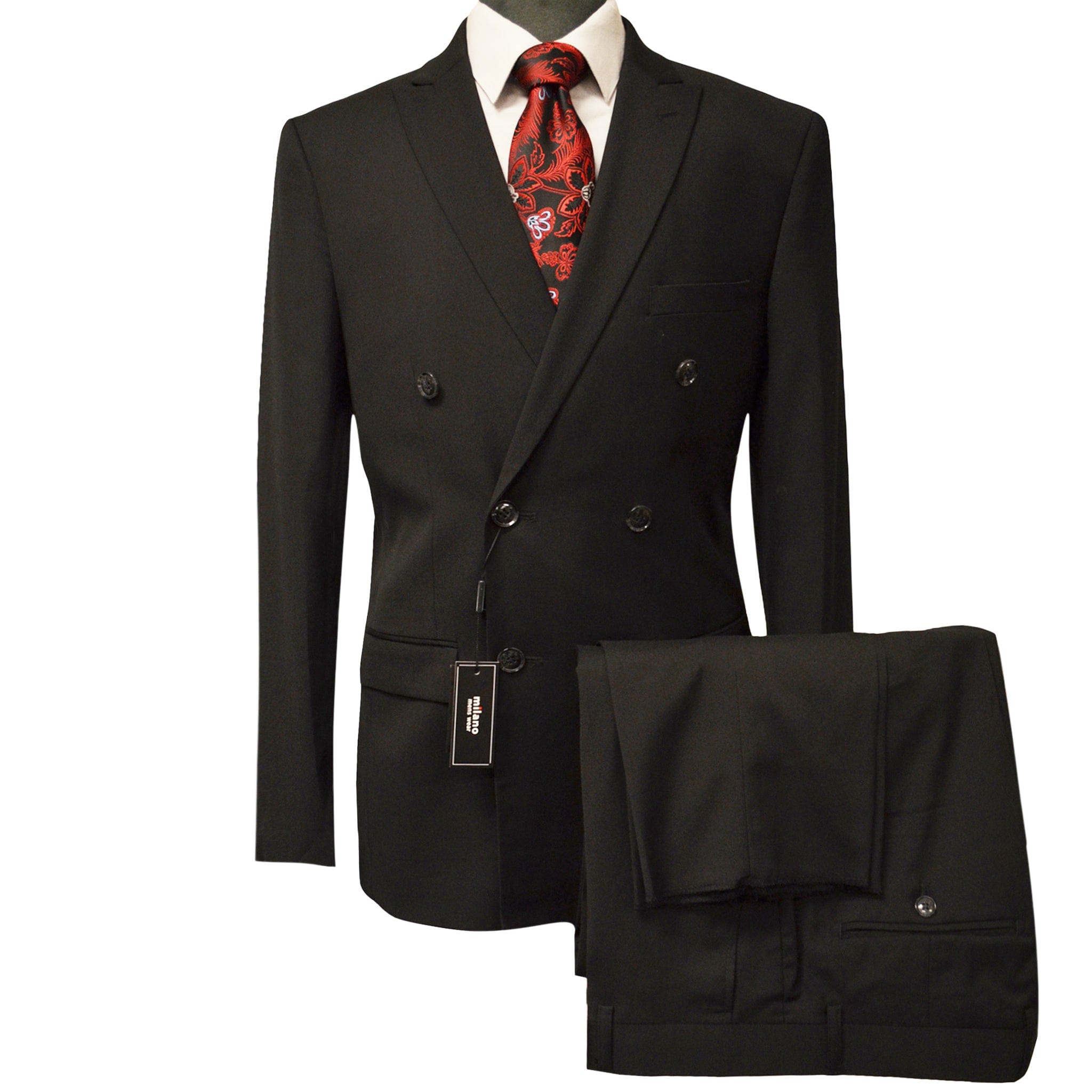 BRAVEMAN SUITING COMPANY U D BLACK / 38 REG MILANO LABEL DOUBLE BREASTED SUIT/Db200
