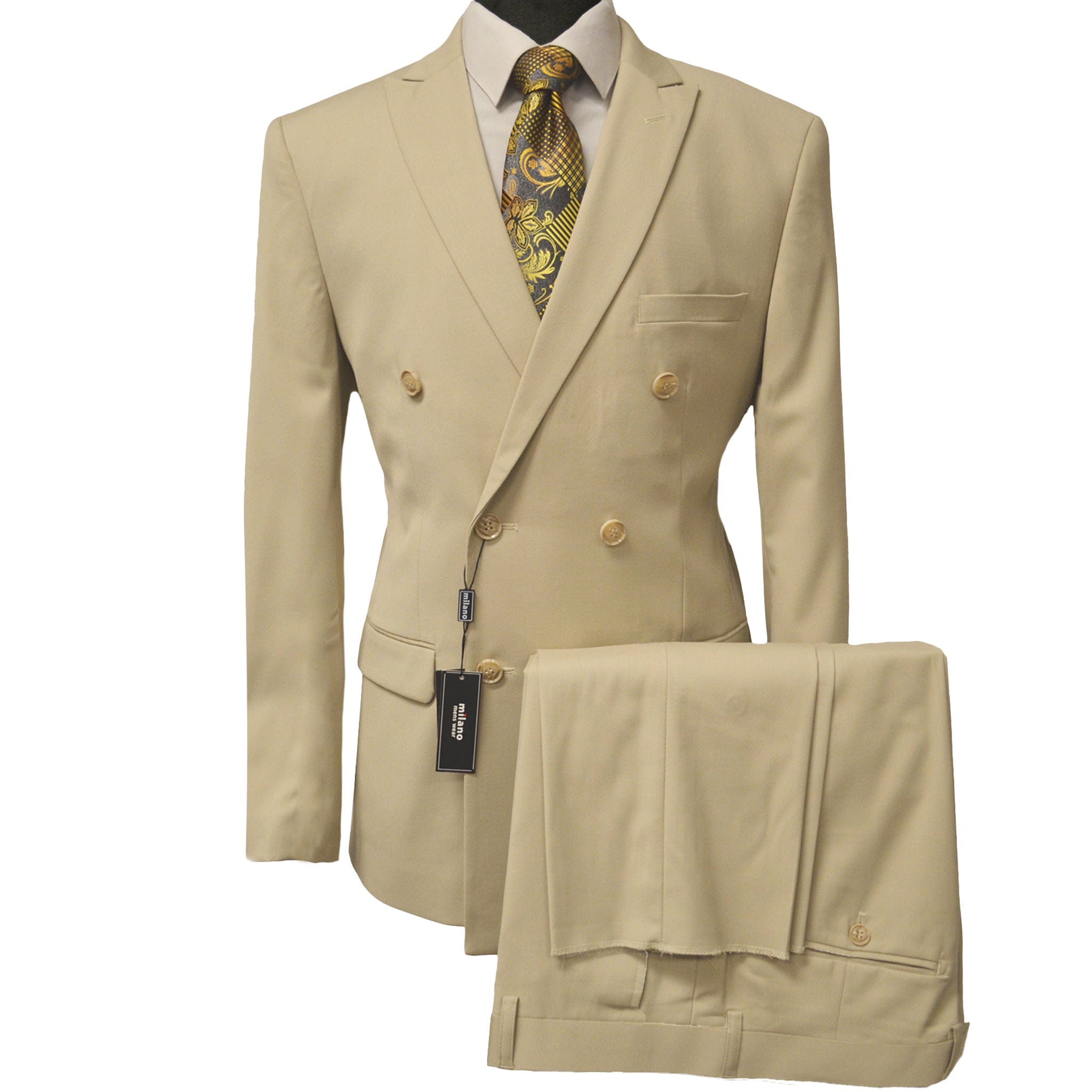 BRAVEMAN SUITING COMPANY U D TAN / 40 REG MILANO LABEL DOUBLE BREASTED SUIT/Db200