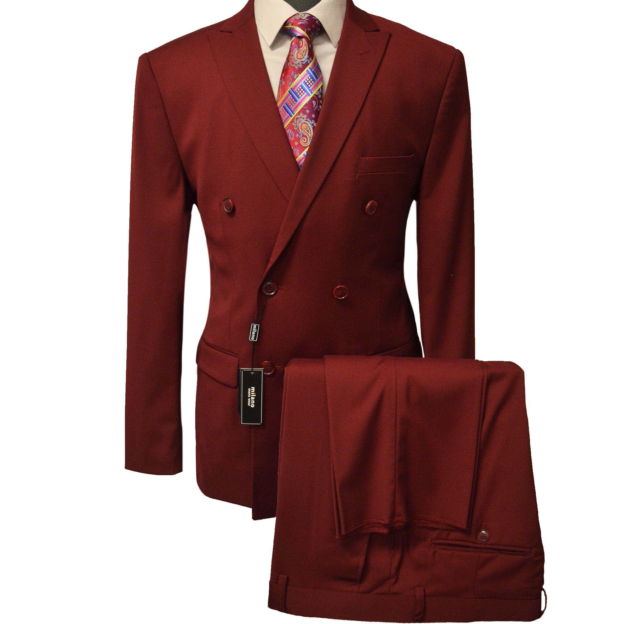 BRAVEMAN SUITING COMPANY U D BURGUNDI / 40 REG MILANO LABEL DOUBLE BREASTED SUIT/Db200