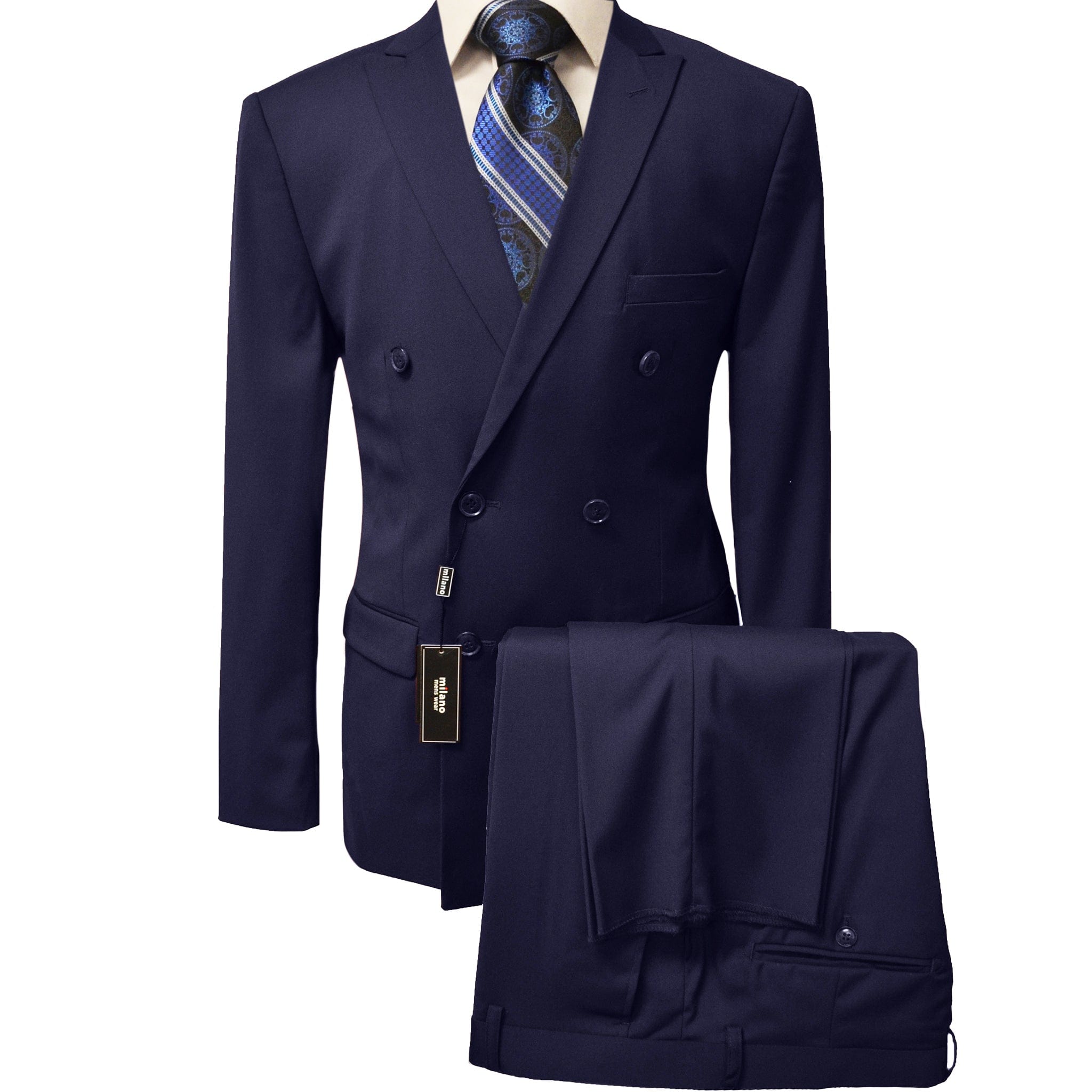 BRAVEMAN SUITING COMPANY U D NAVY / 40 REG MILANO LABEL DOUBLE BREASTED SUIT/Db200