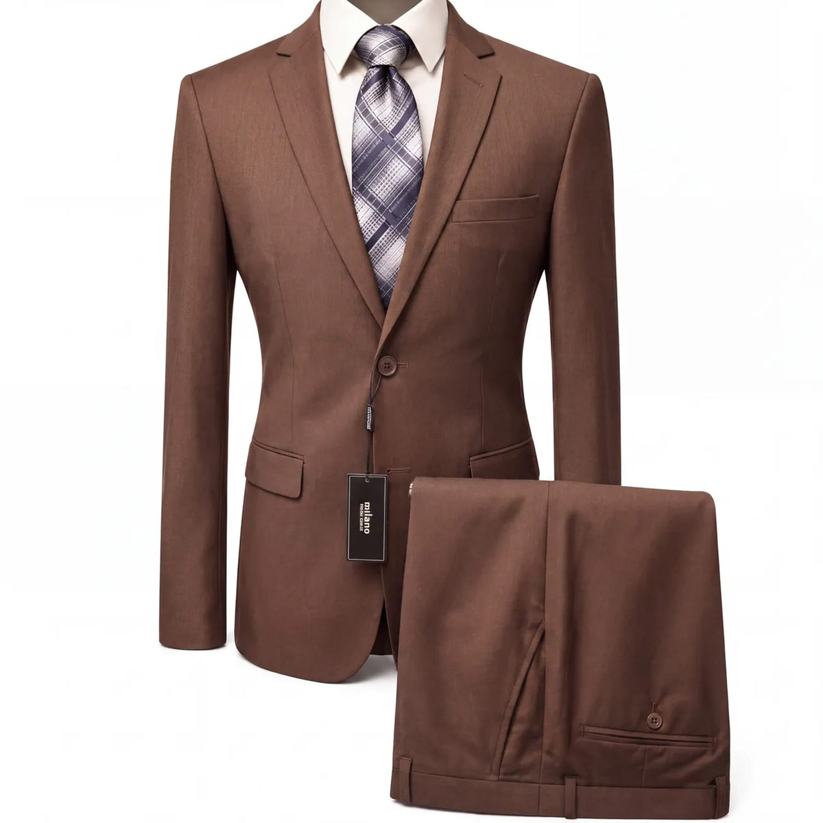 BRAVEMAN SUITING COMPANY U S M BROWN / 36R QUALITY Modern Fit Suit