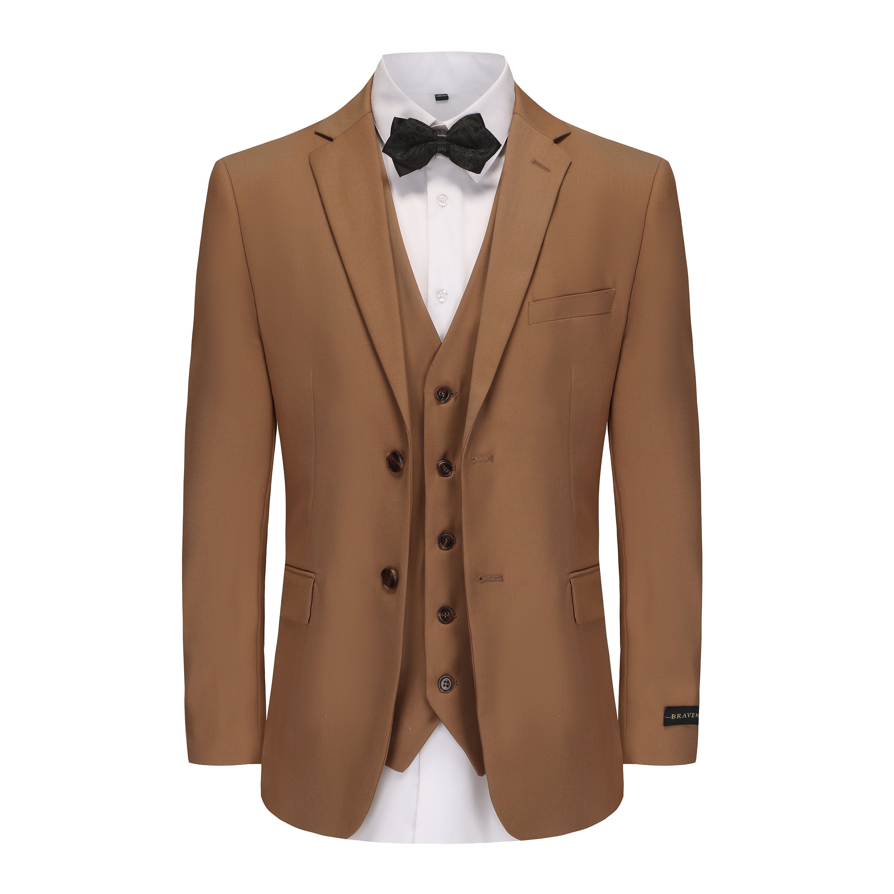 BRAVEMAN SUITING COMPANY U SM CARAMEL / 36R GINO VITALE 3PCS SUIT -M300