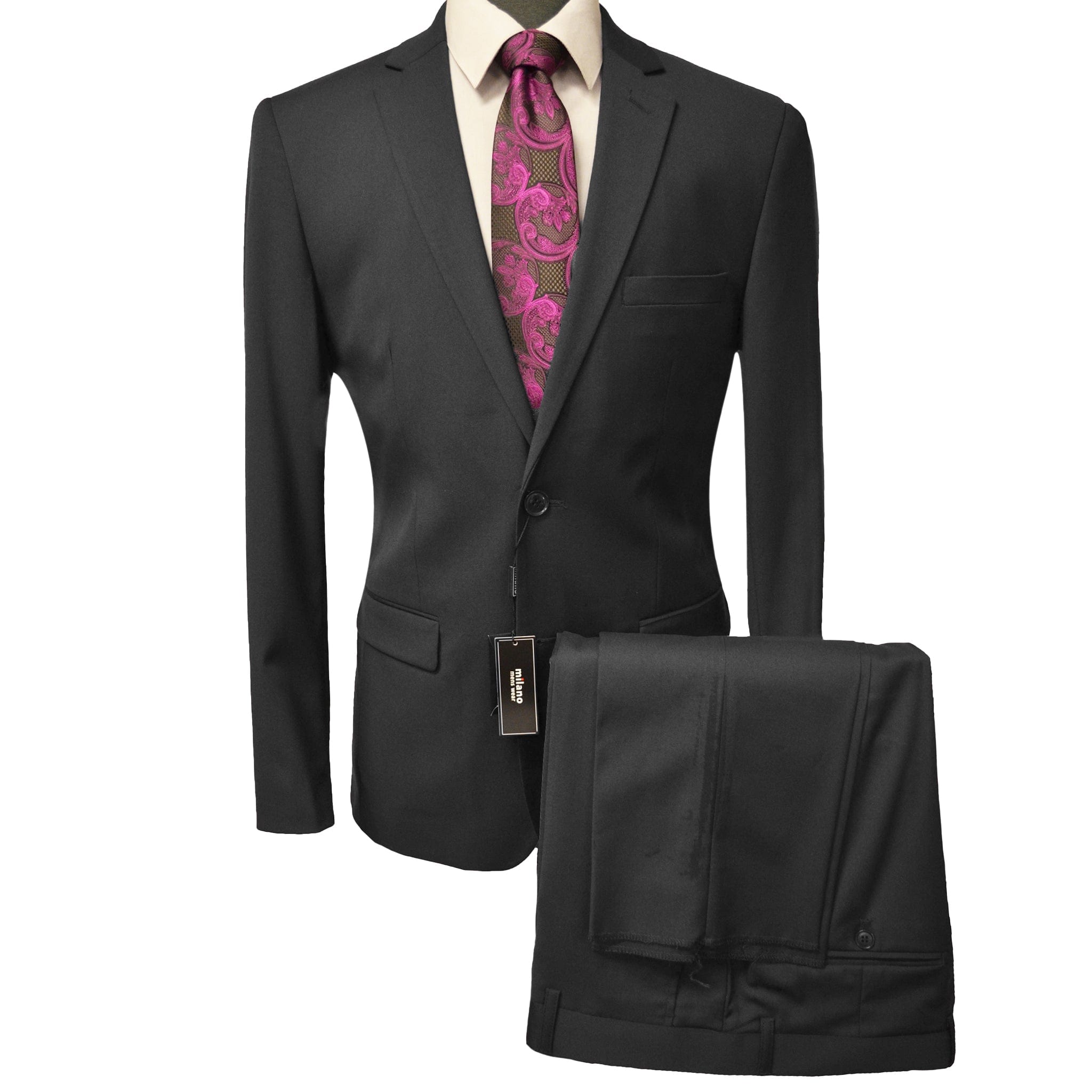BRAVEMAN SUITING COMPANY U SM BLACK / 36 REG MILANO LABEL MODERN FIT SUIT/Mz200
