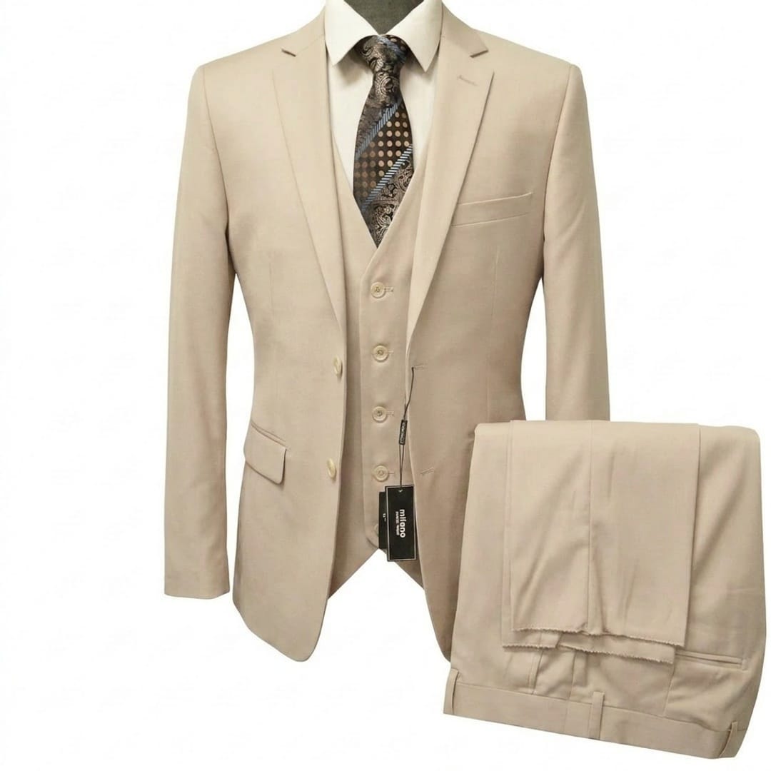 BRAVEMAN SUITING COMPANY U SM LIGHT BEIGE / 42R Milano Modern Fit 3-Piece Suit - MZ300