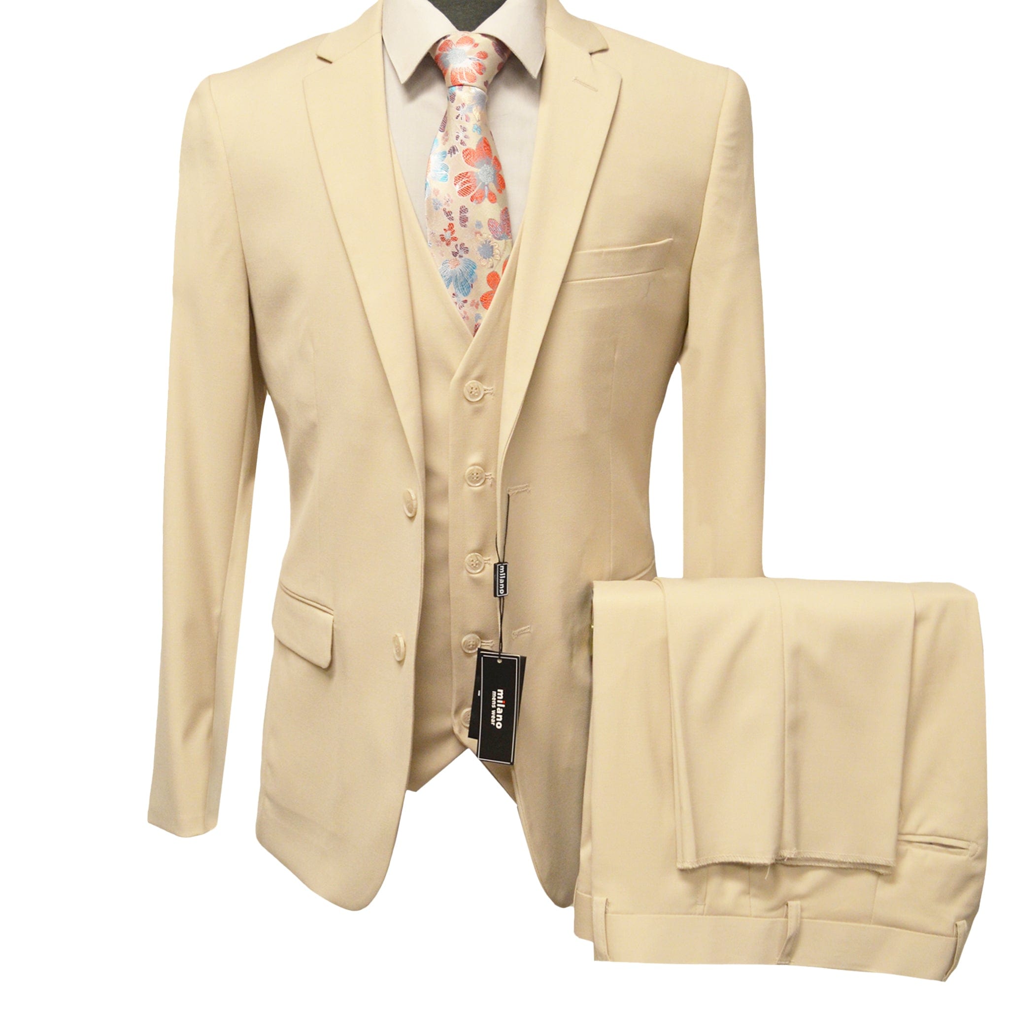 BRAVEMAN SUITING COMPANY U SM LT.BEIGE / 40 REG MILANO MODERN FIT SUIT/MZ300
