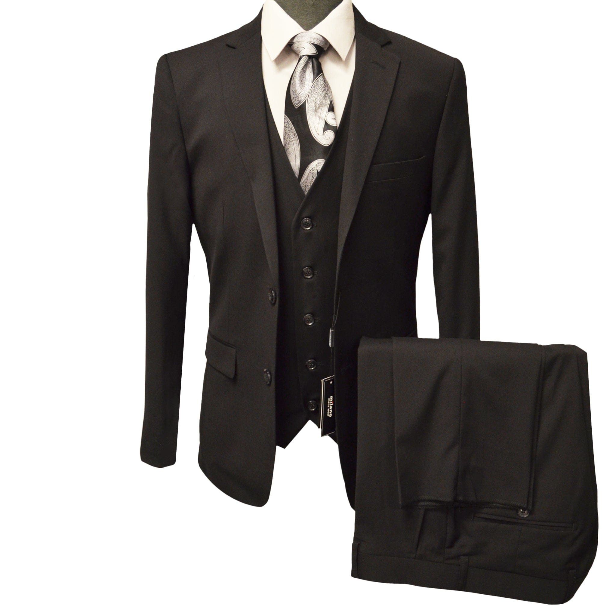 BRAVEMAN SUITING COMPANY U SM BLACK / 40 REG MILANO MODERN FIT SUIT/MZ300