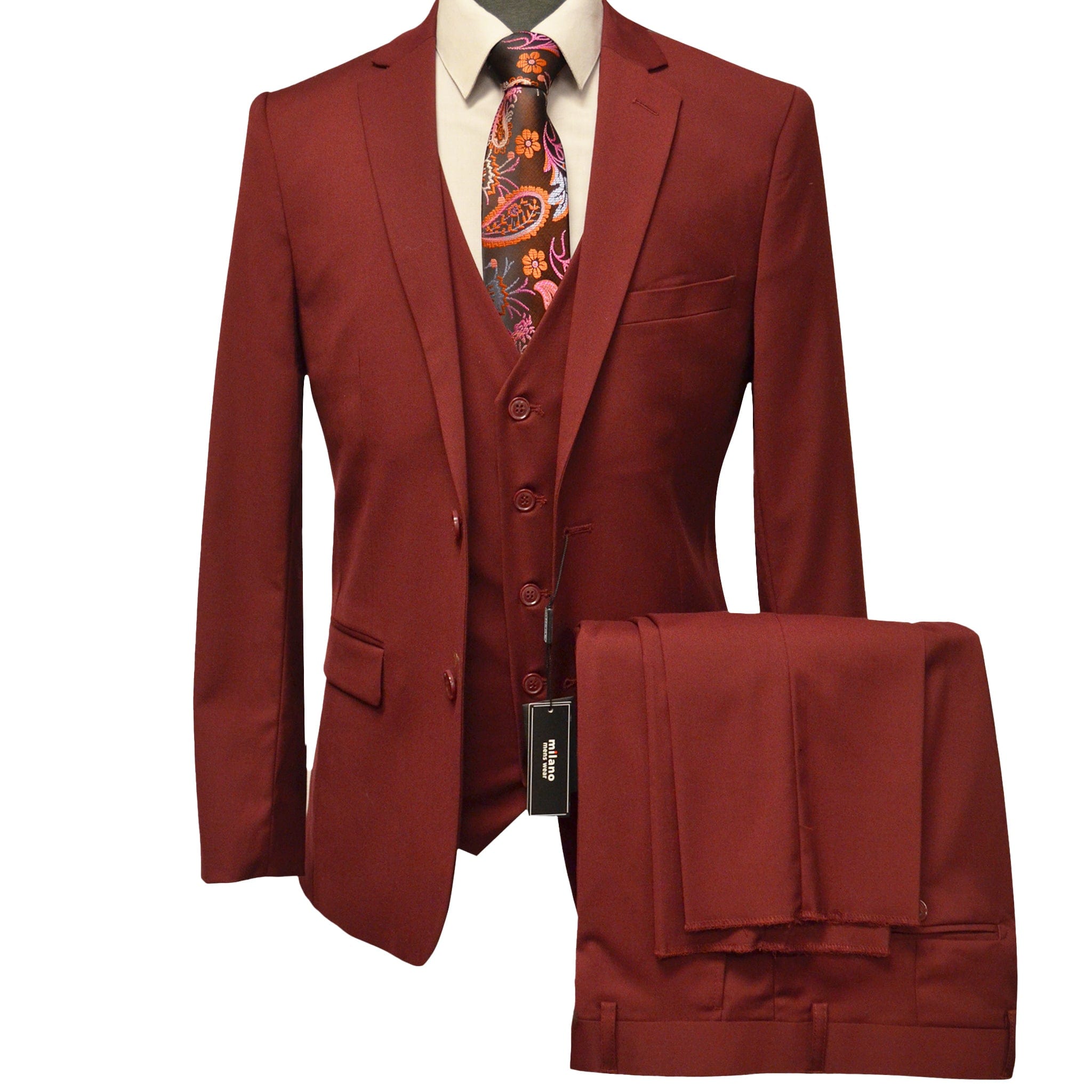 BRAVEMAN SUITING COMPANY U SM BURGUNDI / 40 REG MILANO MODERN FIT SUIT/MZ300