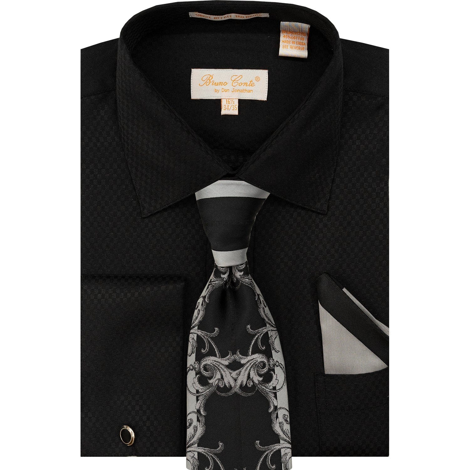 dress shirt tie set BRUNO CONTE SHIRT & TIE SET/Bc1174 BLK 6/7 / 17.5
