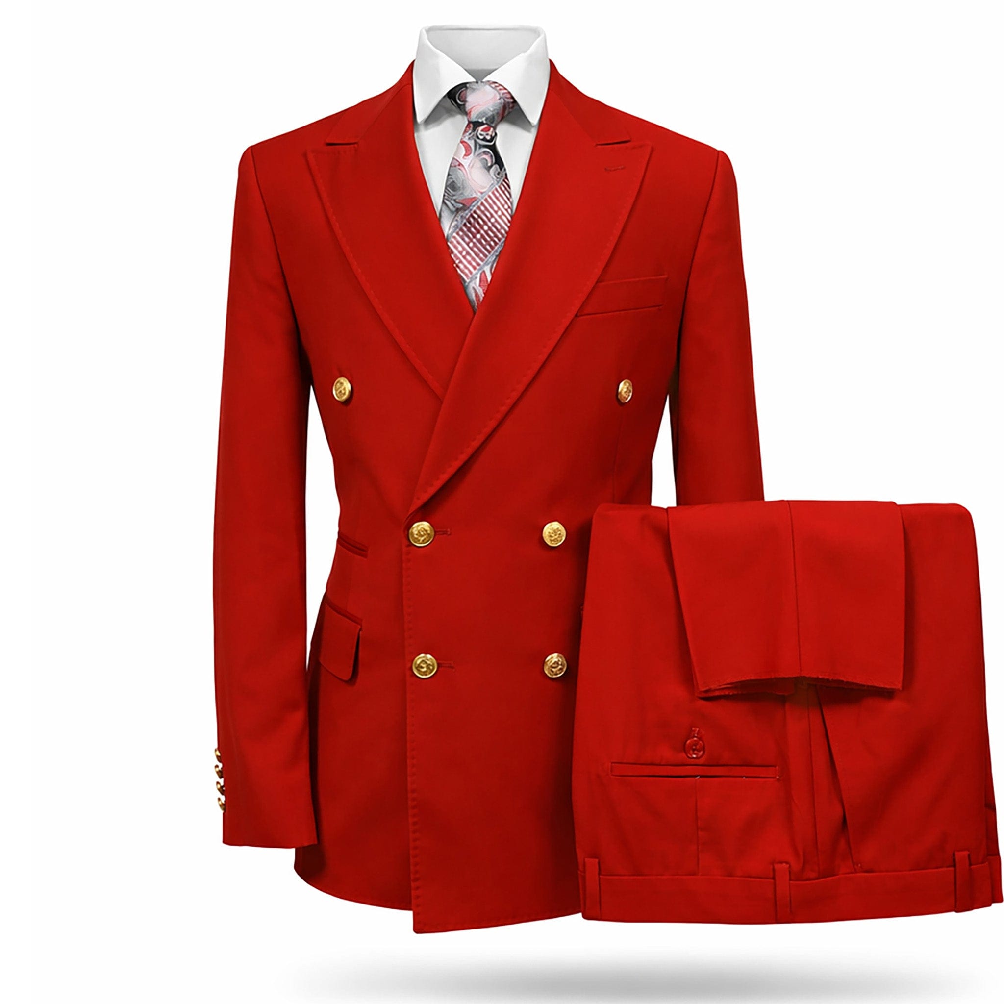 rossiman Milano Premium red double breasted suit gold button classic fit