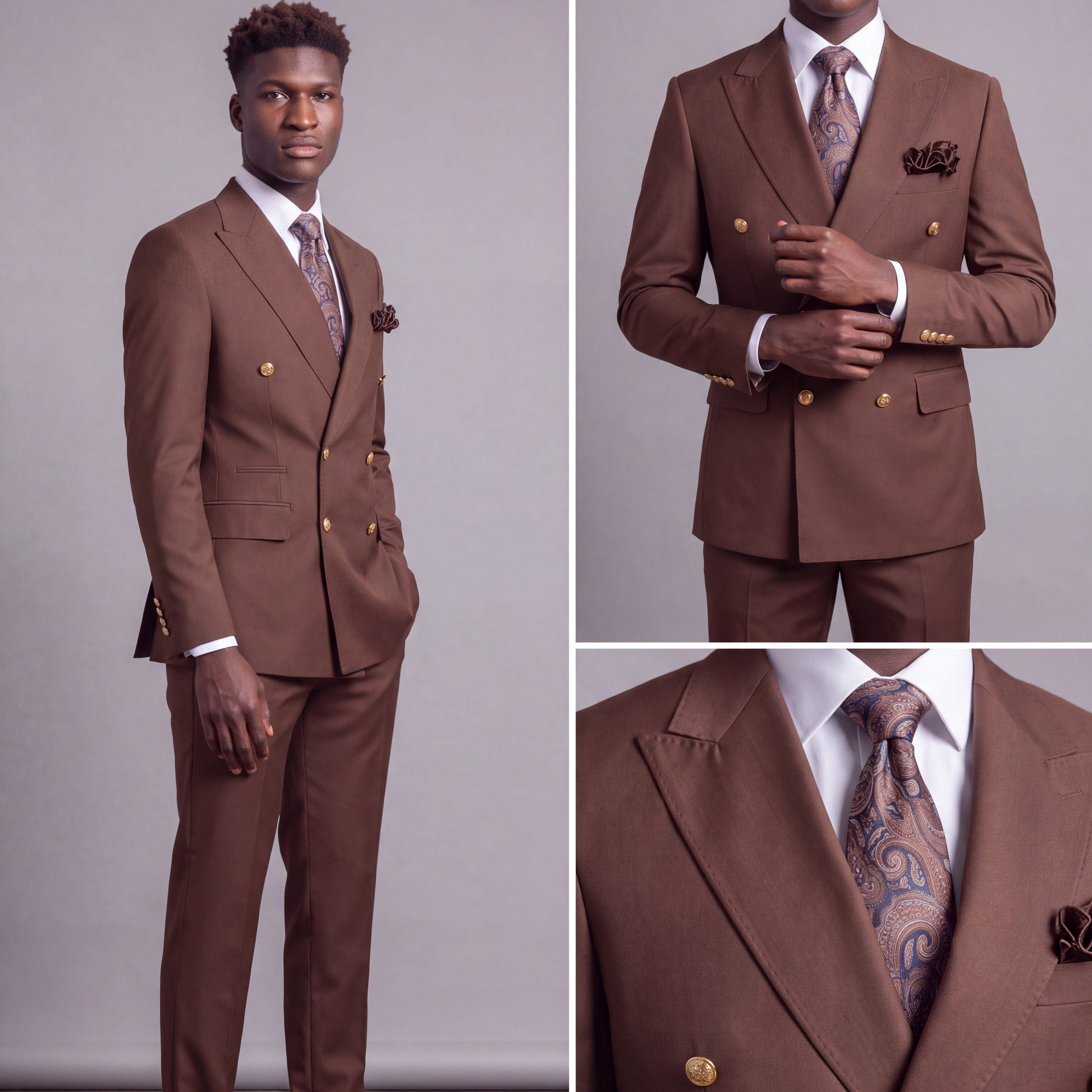 GR CLOTHING GRP DBA ROSSI U SM Rossiman Gold Button Double-Breasted Suit