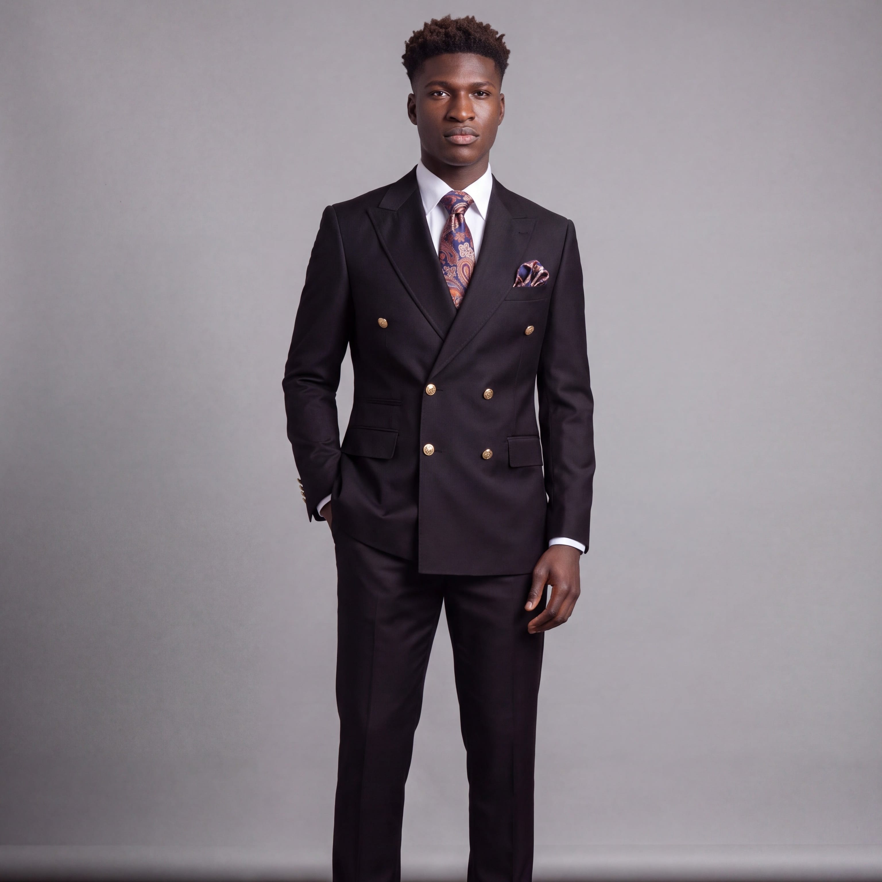 GR CLOTHING GRP DBA ROSSI U SM Rossiman Gold Button Double-Breasted Suit