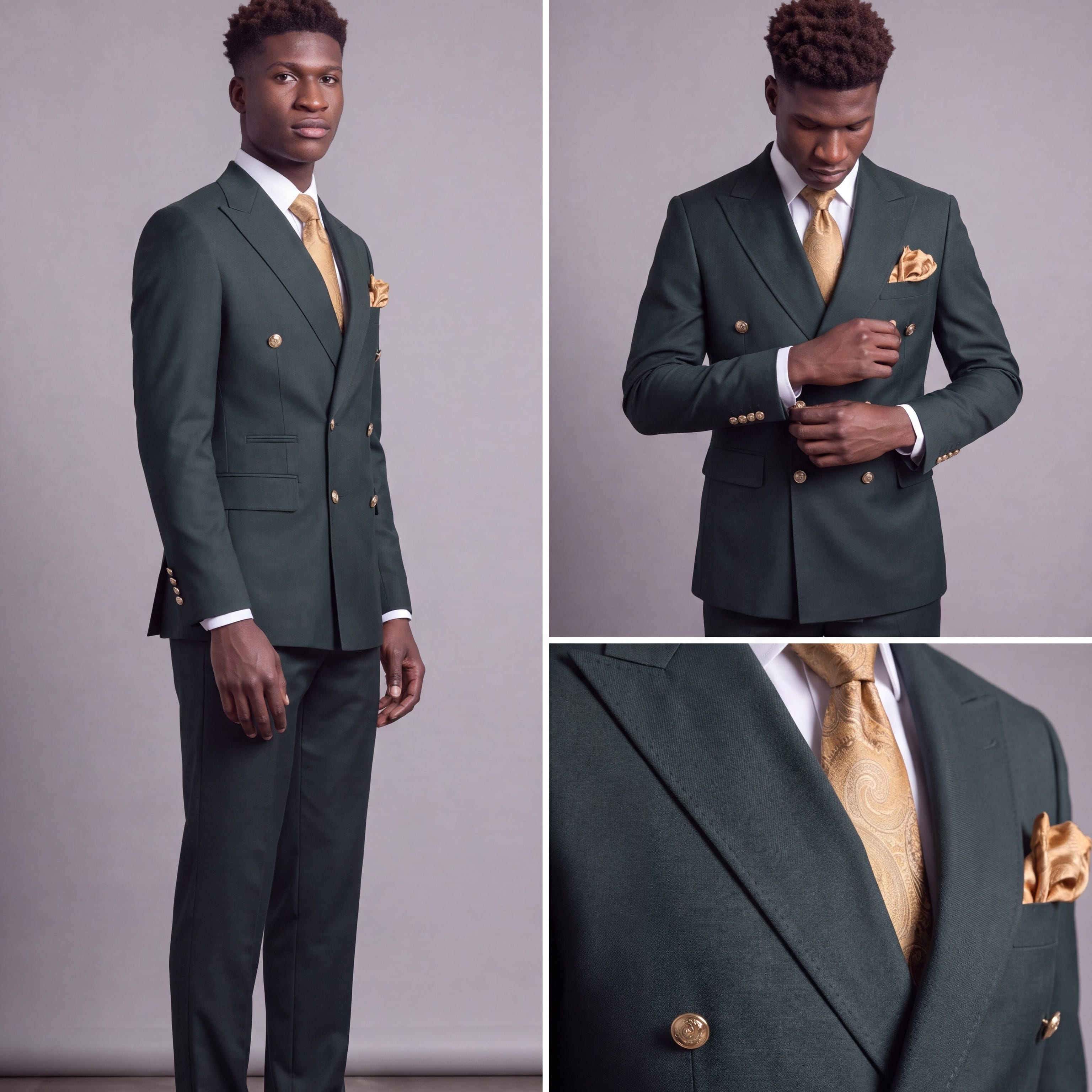 GR CLOTHING GRP DBA ROSSI U SM Rossiman Gold Button Double-Breasted Suit