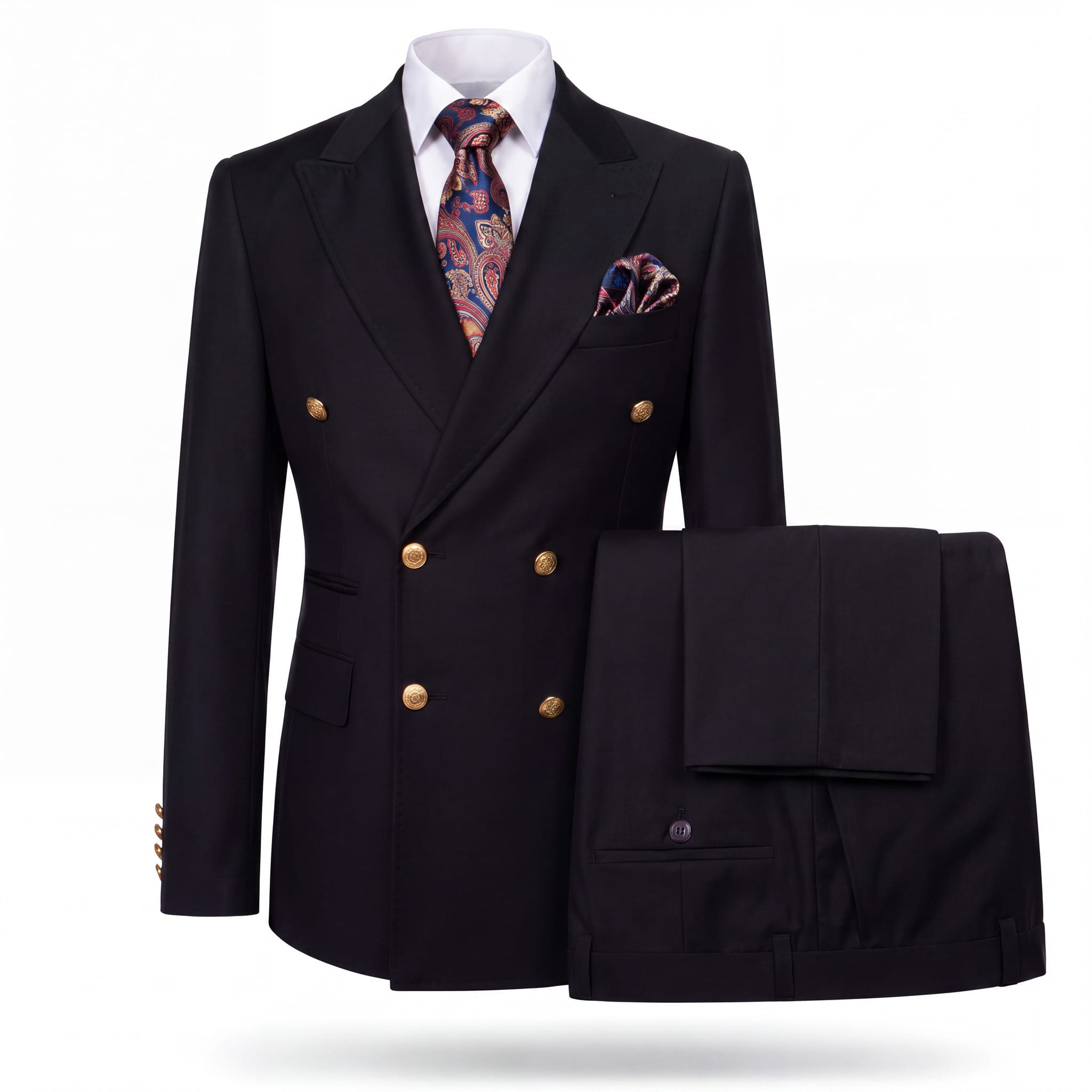 GR CLOTHING GRP DBA ROSSI U SM RM1101 / 34 REG Rossiman MILANO Gold Button Double-Breasted Suit