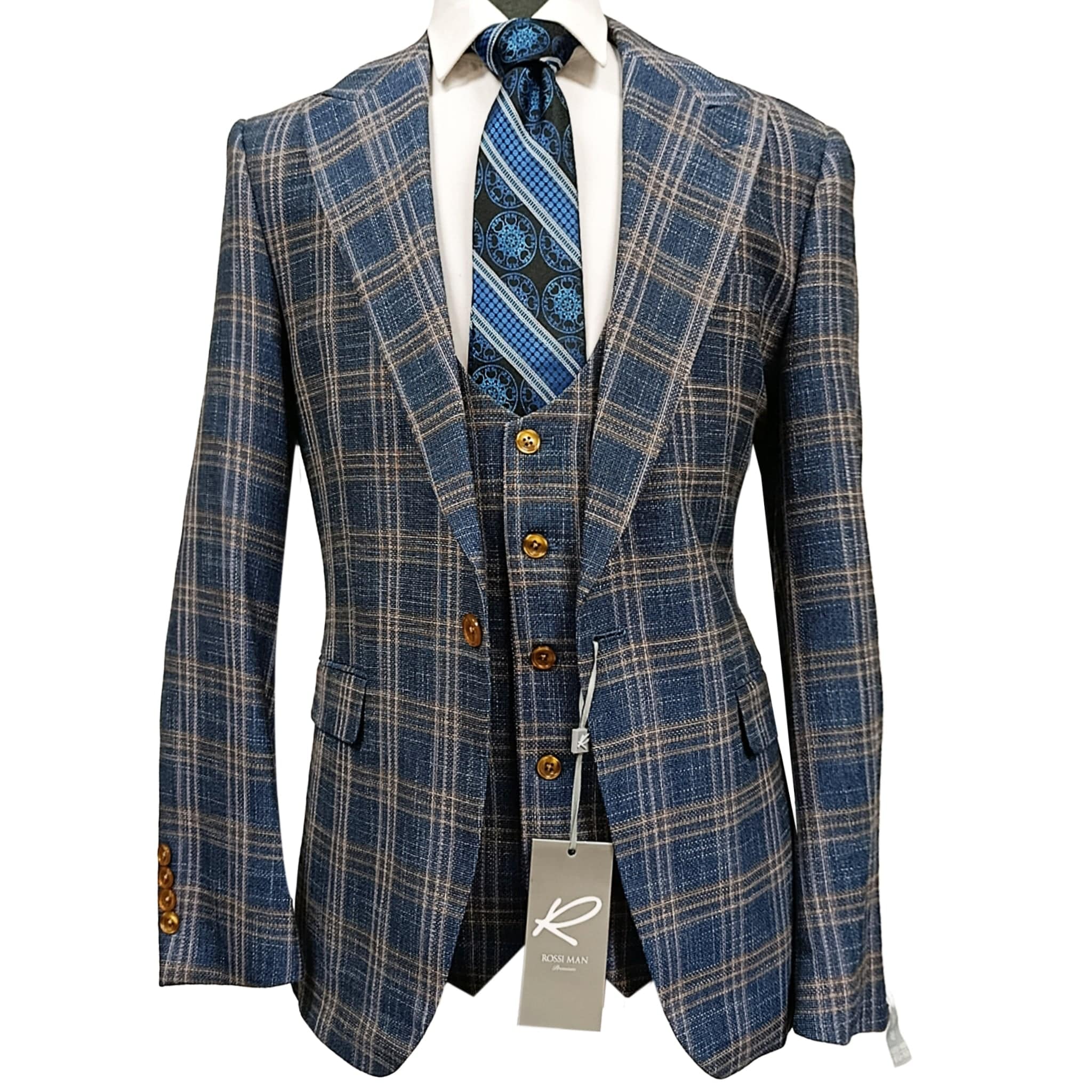 GR CLOTHING GRP DBA ROSSI U SM Tom 3Pcs Suit by Rossiman-Check Pattern
