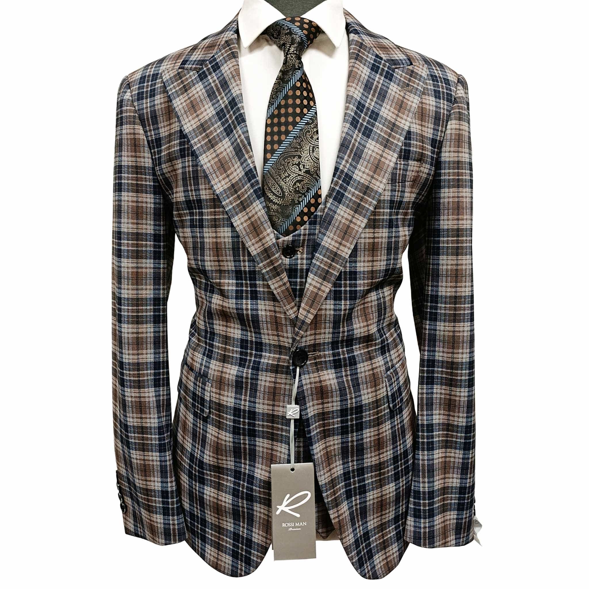 GR CLOTHING GRP DBA ROSSI U SM TOM VESTED SUIT BY ROSSI MAN /plaid 3-piece suit