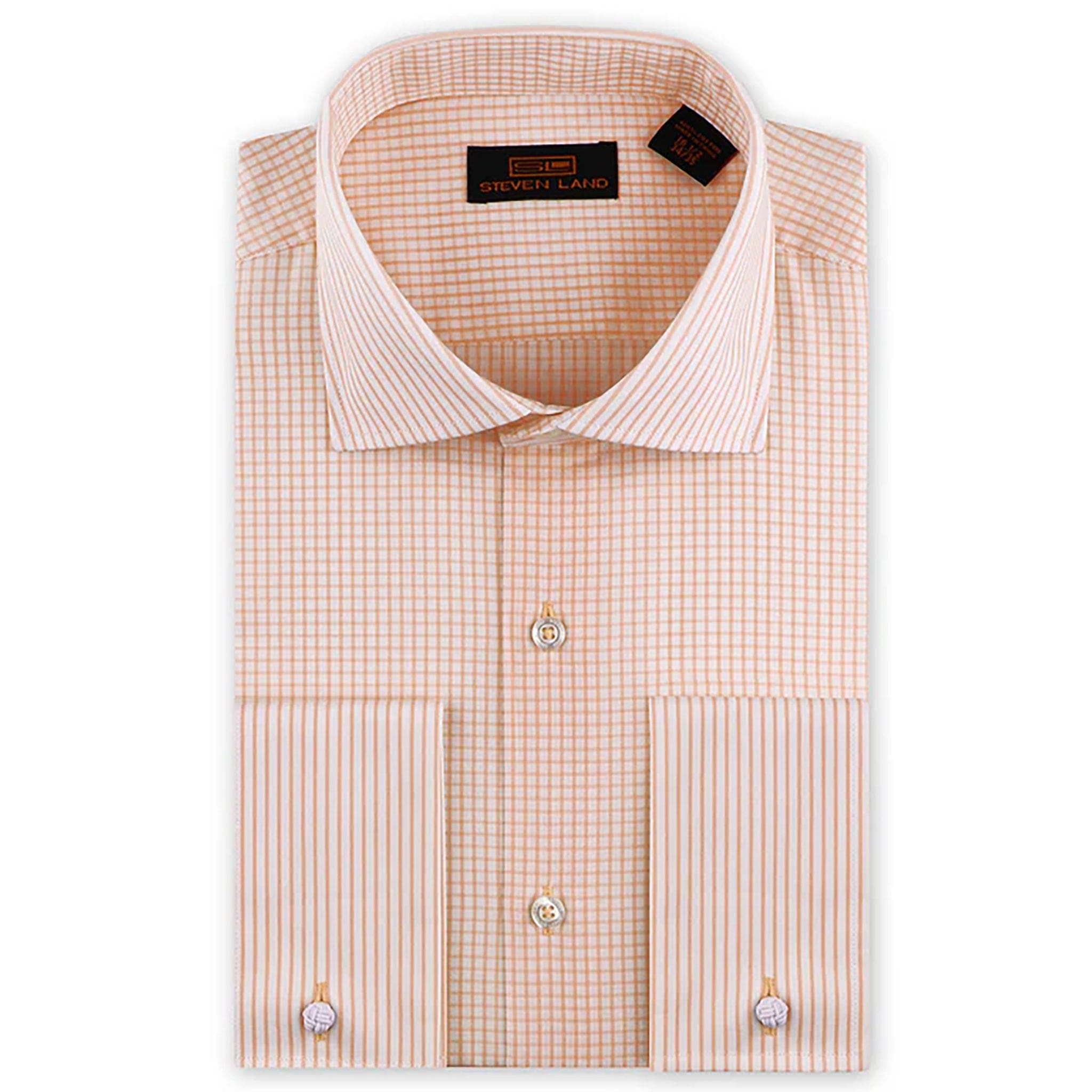 LND NECKWEAR INC. S C S.PCH4/5 / 15.5 Steven Land Checks & Stripe’s French Cuff & Spread collar Dress Shirt/Ds2207