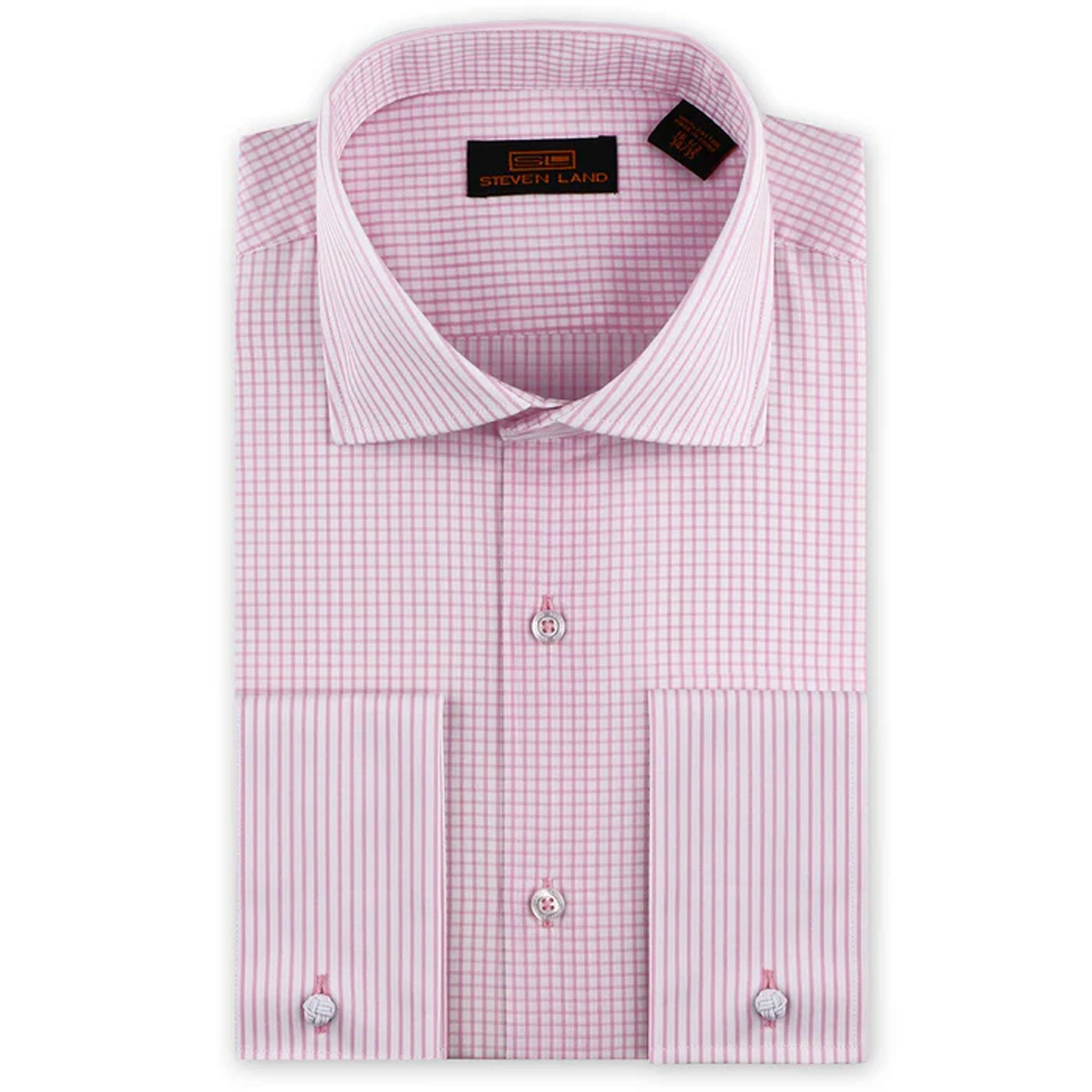 LND NECKWEAR INC. S C S.LAV4/5 / 15.5 Steven Land Checks & Stripe’s French Cuff &  Spread collar Dress Shirt/Ds2207