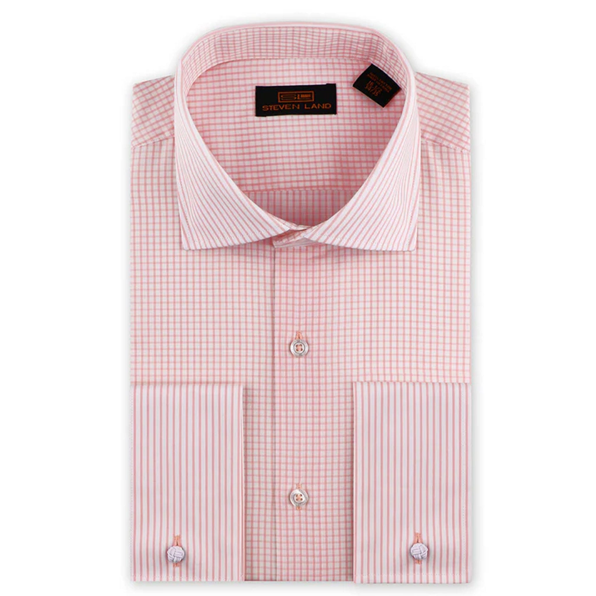 LND NECKWEAR INC. S C PNK 4/5 / 15.5 Steven Land Checks & Stripe’s French Cuff & Spread collar Dress Shirt/Ds2207