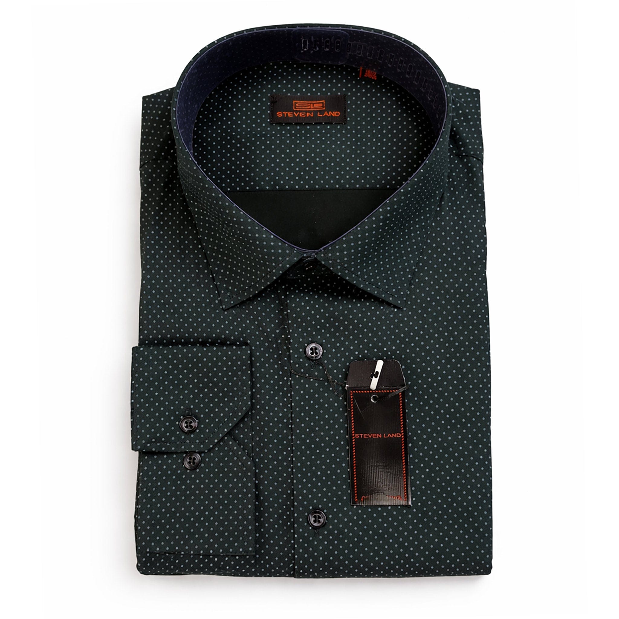 LND NECKWEAR INC. S C GRN-WHT 4/5 / 15 Steven Land Dress Shirt
