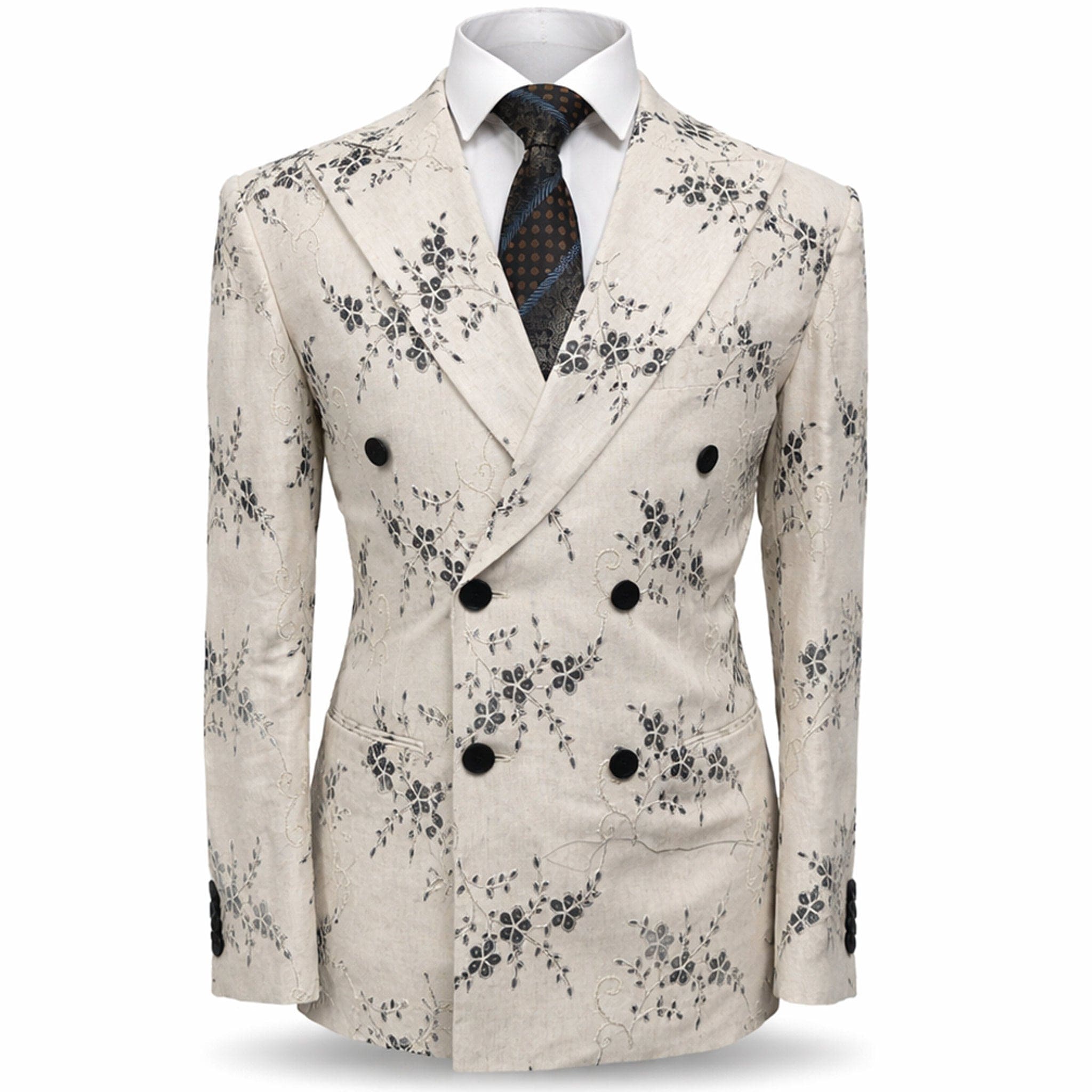 MARENZIO GROUP, INC. J C S CREAM / MED Cigar Men’s Cream Floral Pattern Double Breasted Blazer/J-7038