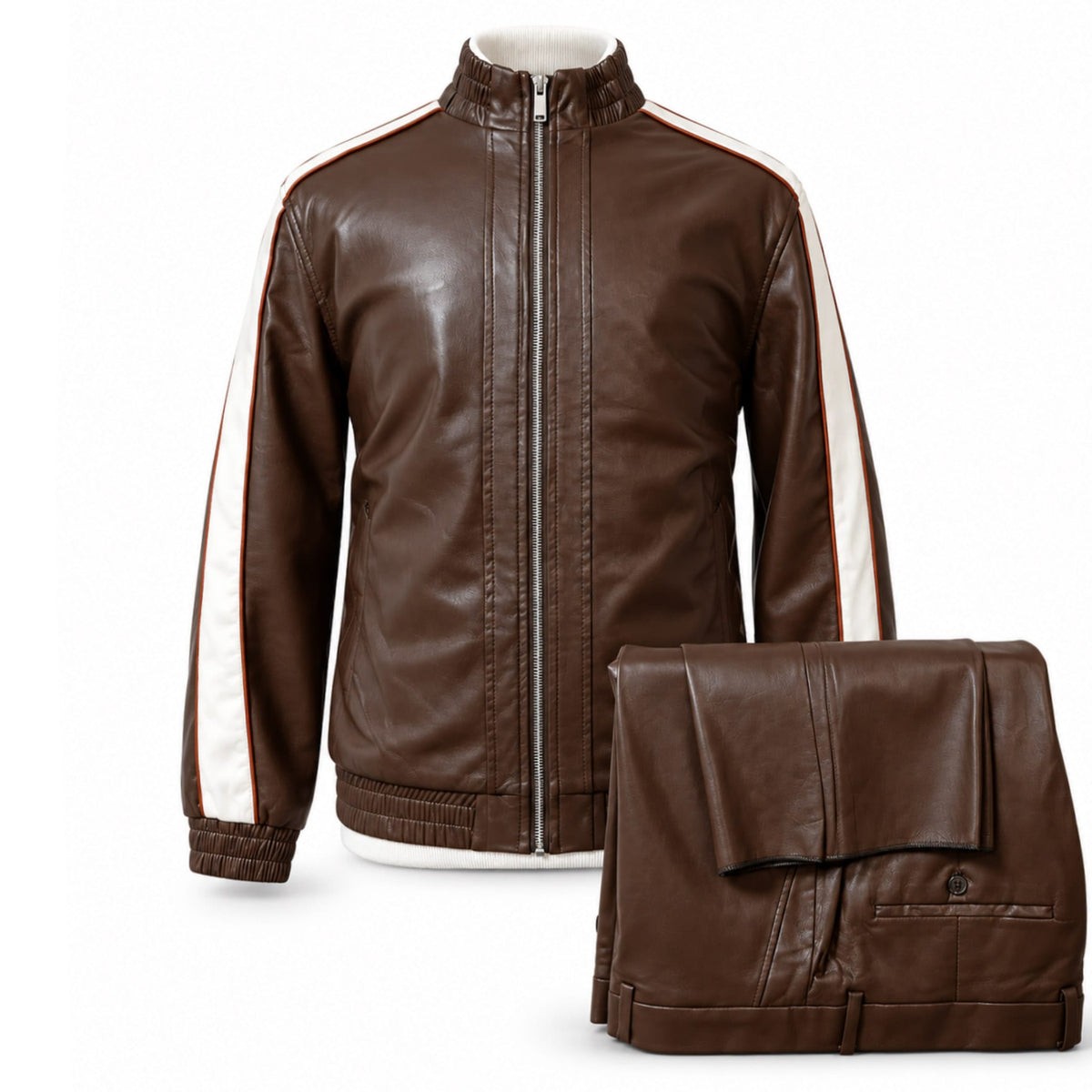 MARENZIO GROUP, INC. O F L BROWN / MED Cigar Men’s Faux Leather 2-Piece Walking Suit-Brx8021