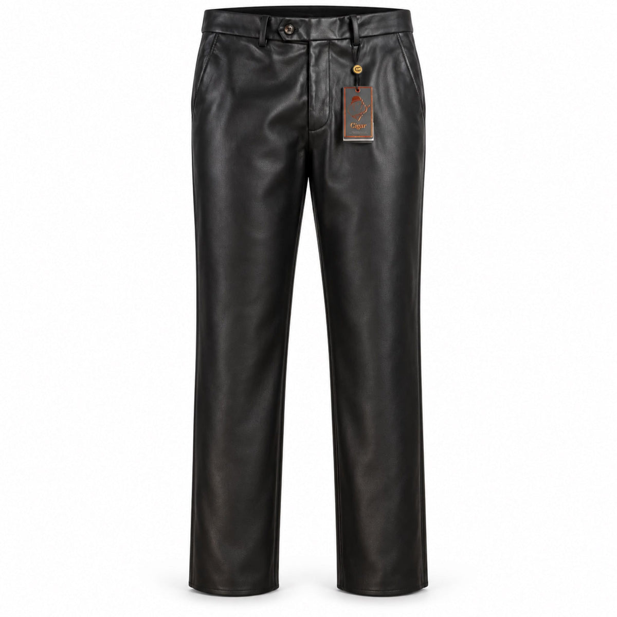 MARENZIO GROUP, INC. P C L BLACK / 28 Cigar Men’s Leather-Look Straight-Leg Pants-Lp101