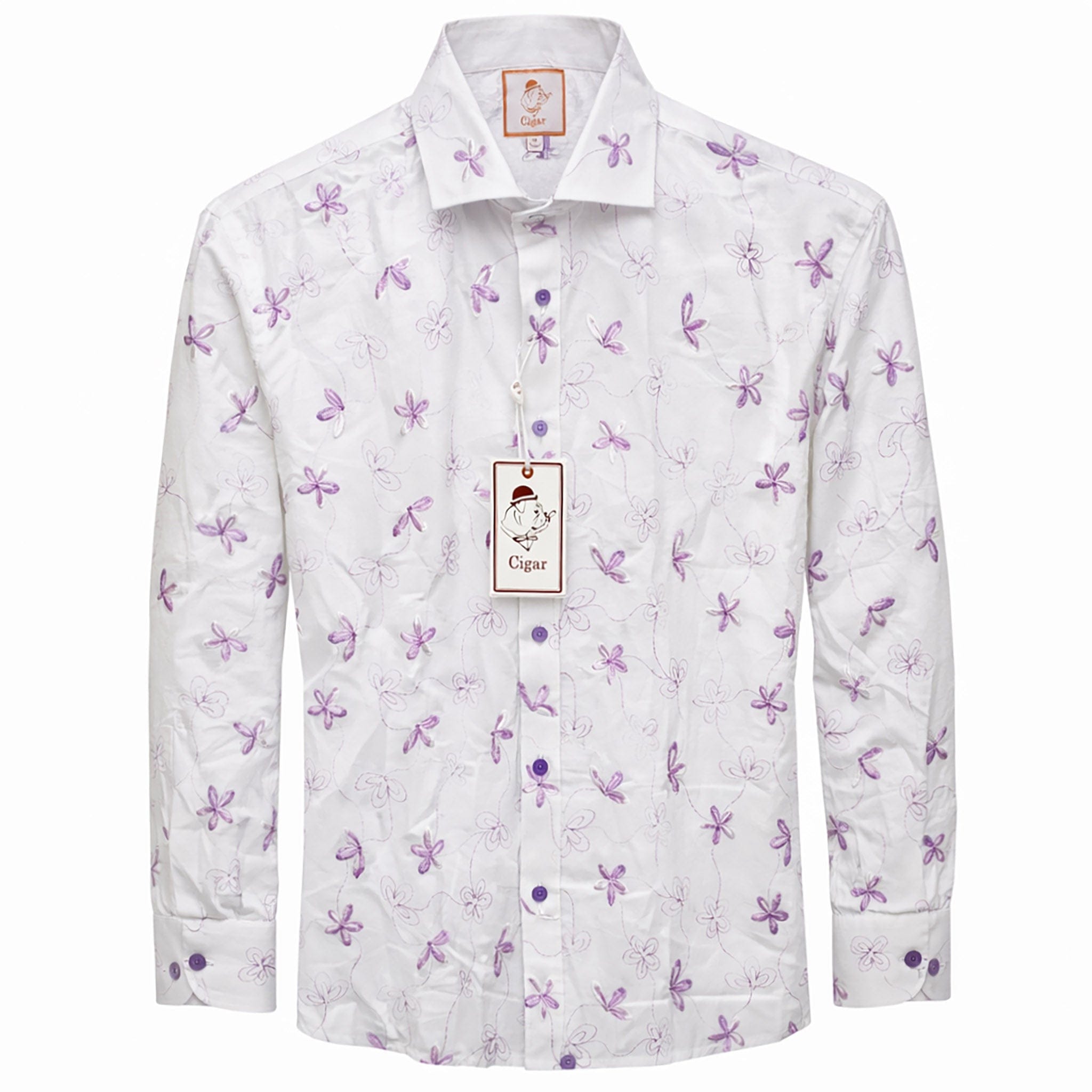 MARENZIO GROUP, INC. S A L LILAC / MED Cigar Floral Pattern Long Sleeve Shirt/M-1911