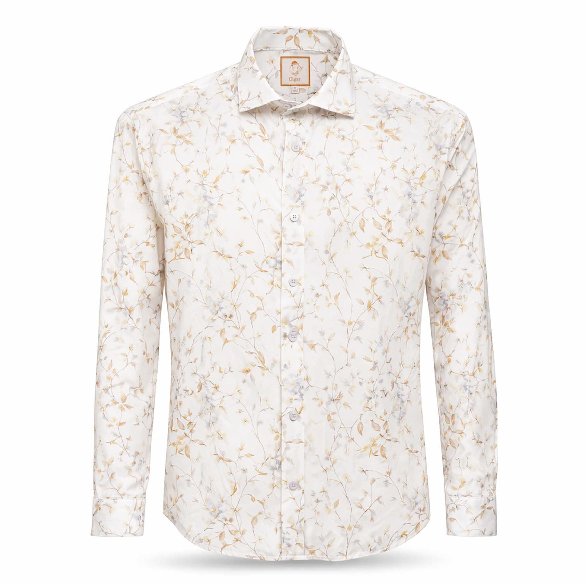 MARENZIO GROUP, INC. S A L TAUPE / MED Cigar Floral Print 100% Cotton Long Sleeve Button-Up Shirt/M-1906