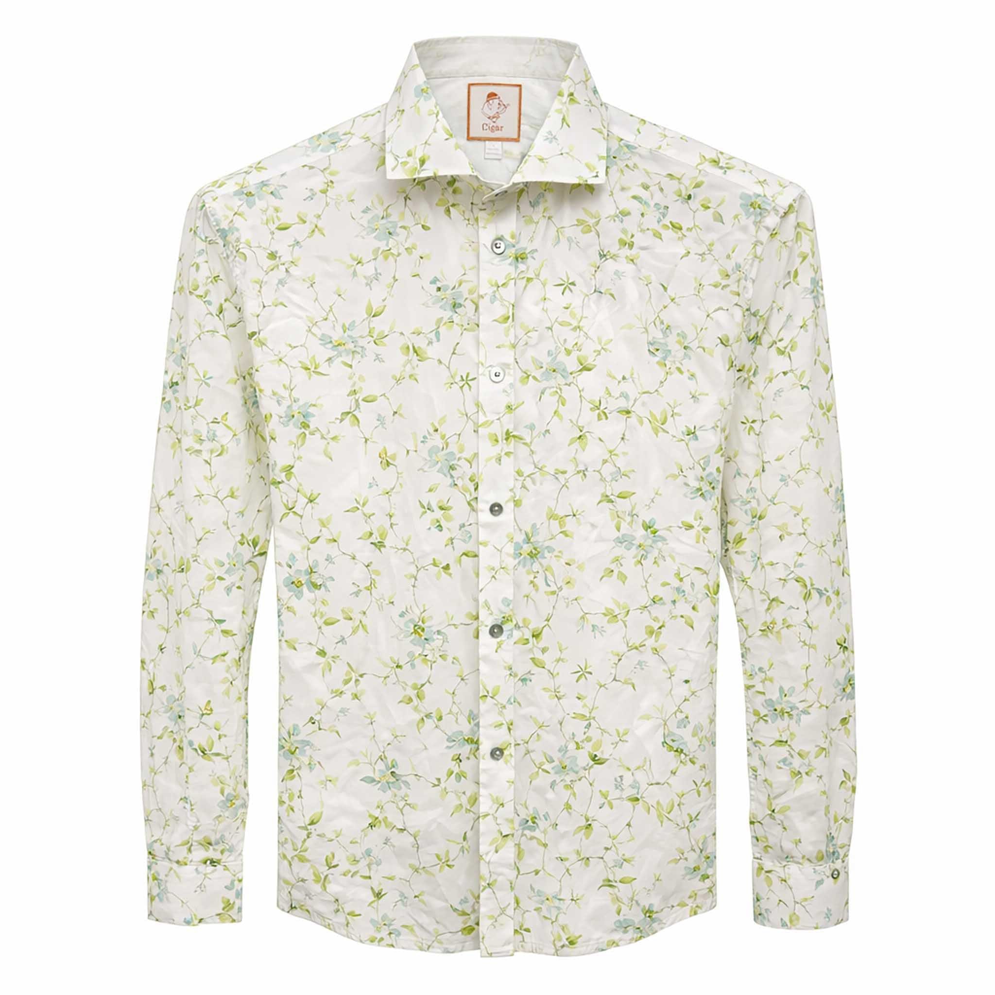 MARENZIO GROUP, INC. S A L LEMON / MED Cigar Floral Print 100% Cotton Long Sleeve Button-Up Shirt/M-1906