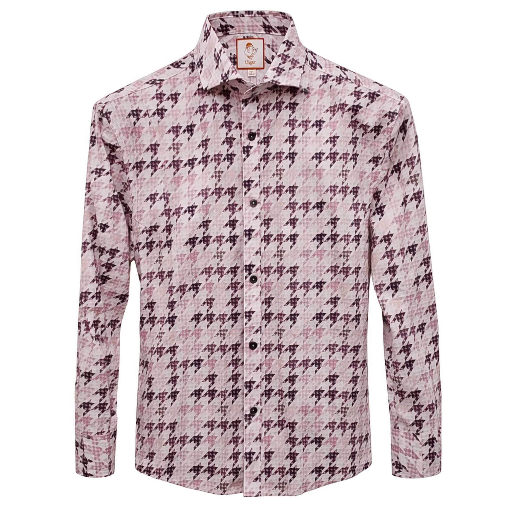 MARENZIO GROUP, INC. S A L D.ROSE / MED Cigar Geometric Pattern 100% Cotton Long Sleeve Shirt-M-1901