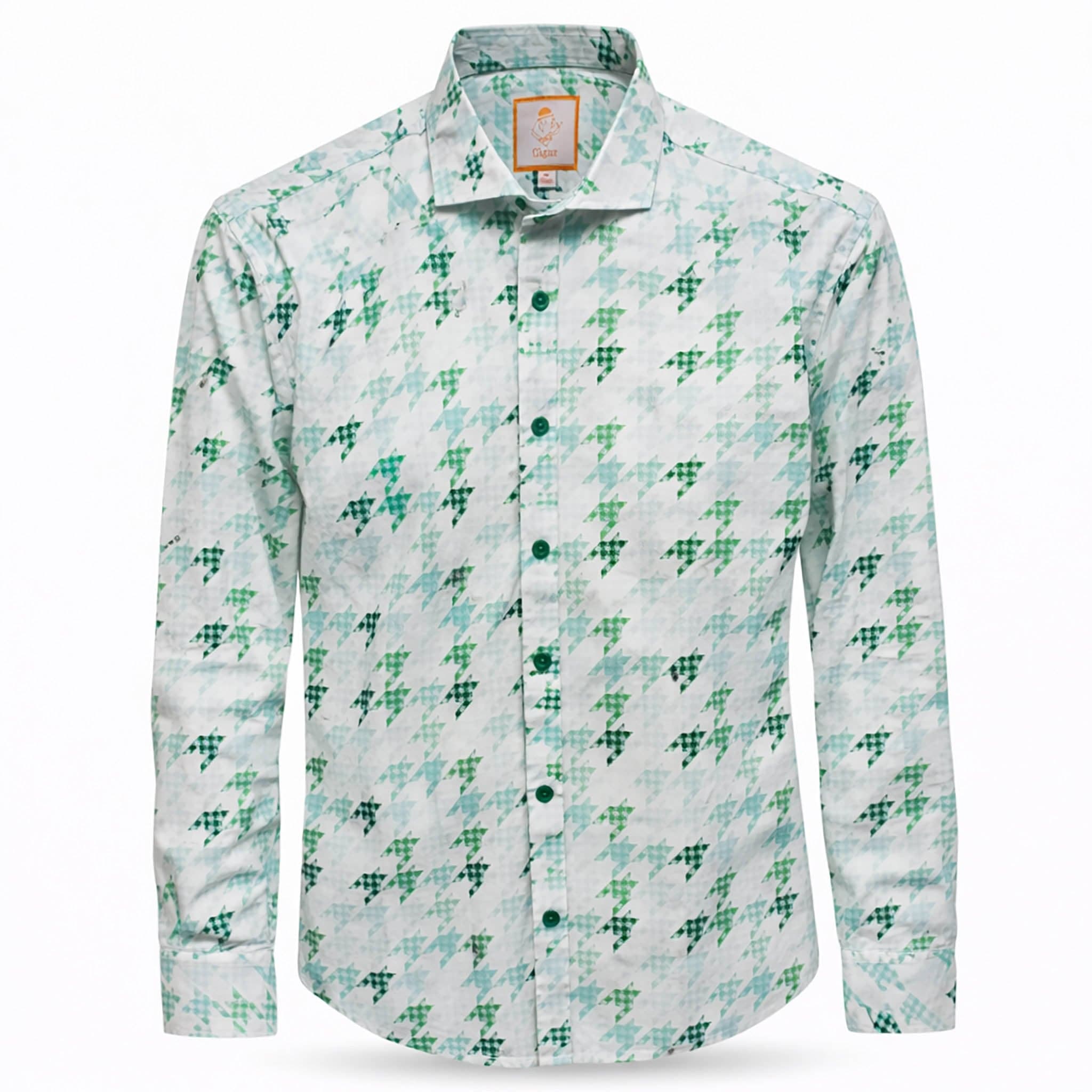 MARENZIO GROUP, INC. S A L MINT / MED Cigar Geometric Pattern 100% Cotton Long Sleeve Shirt-M-1901