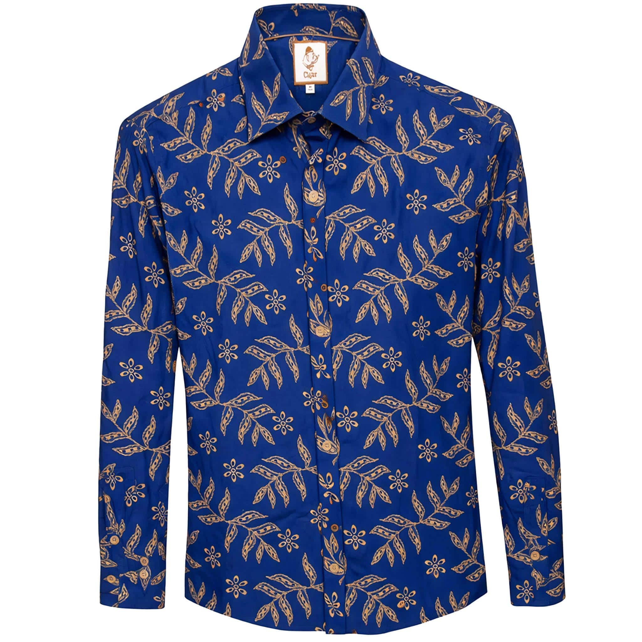 MARENZIO GROUP, INC. S A L ROYAL / MED Cigar Leaf Floral Print 100% COTTON Long Sleeve Fashion Shirt.S-5072