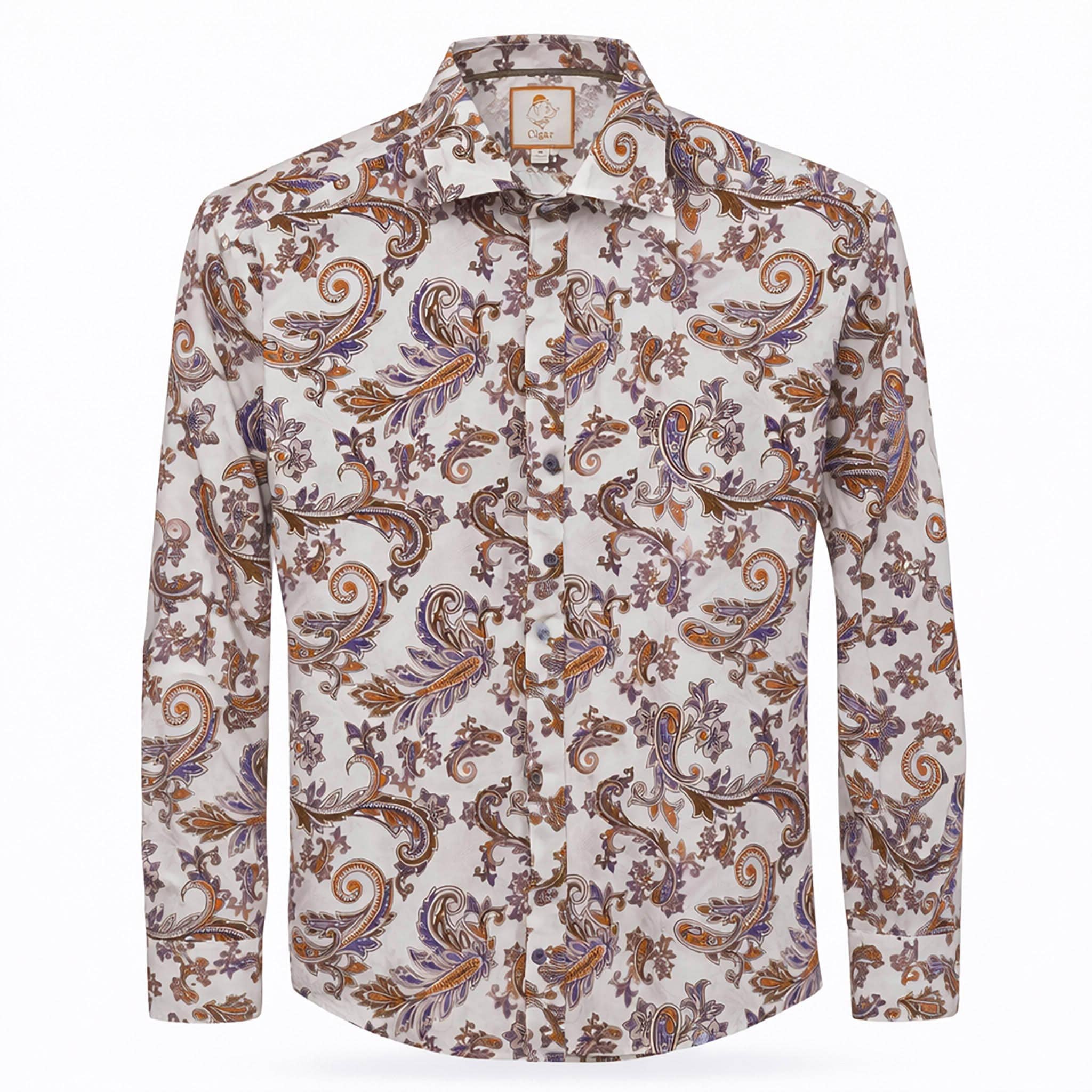 MARENZIO GROUP, INC. S A L LAVENDER / MED Cigar Paisley Floral 100% Cotton Long Sleeve Shirt/S-5068