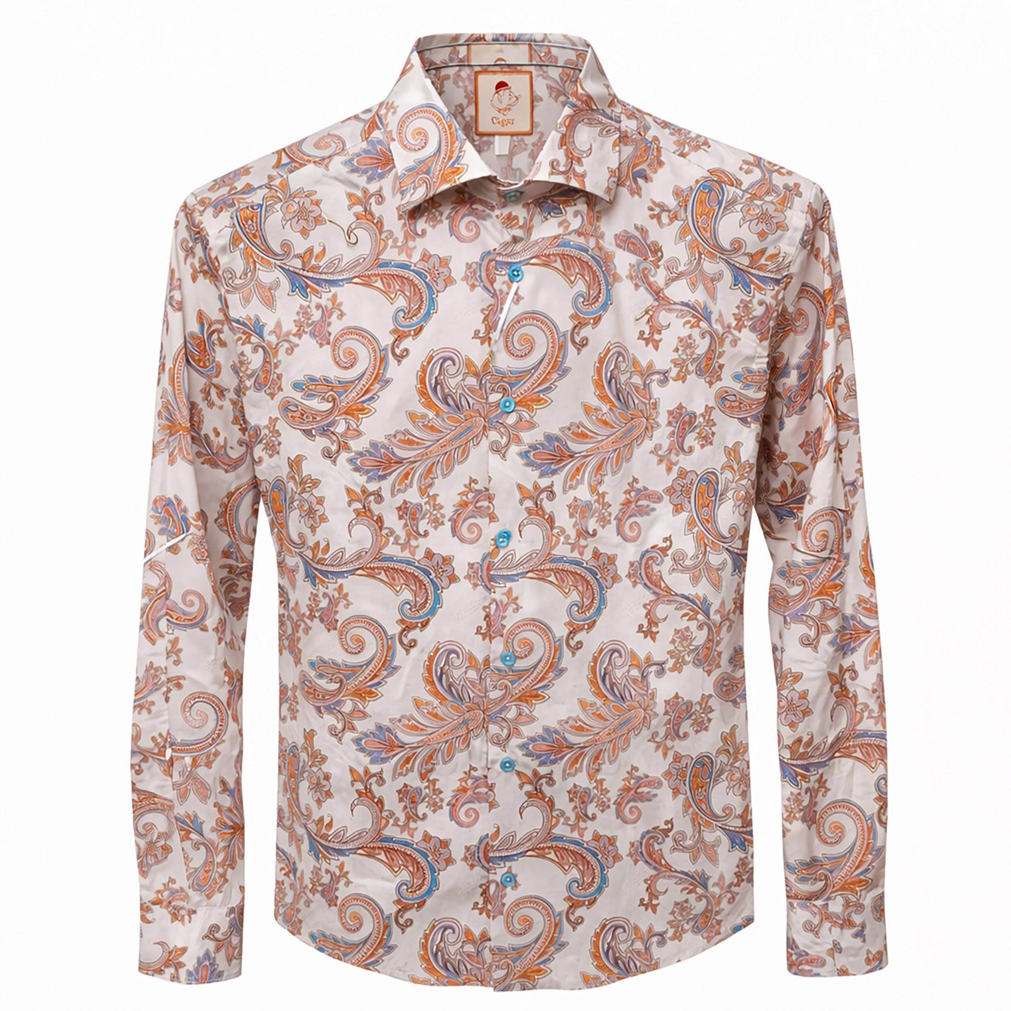 MARENZIO GROUP, INC. S A L PEACH / MED Cigar Paisley Floral 100% Cotton Long Sleeve Shirt/S-5068