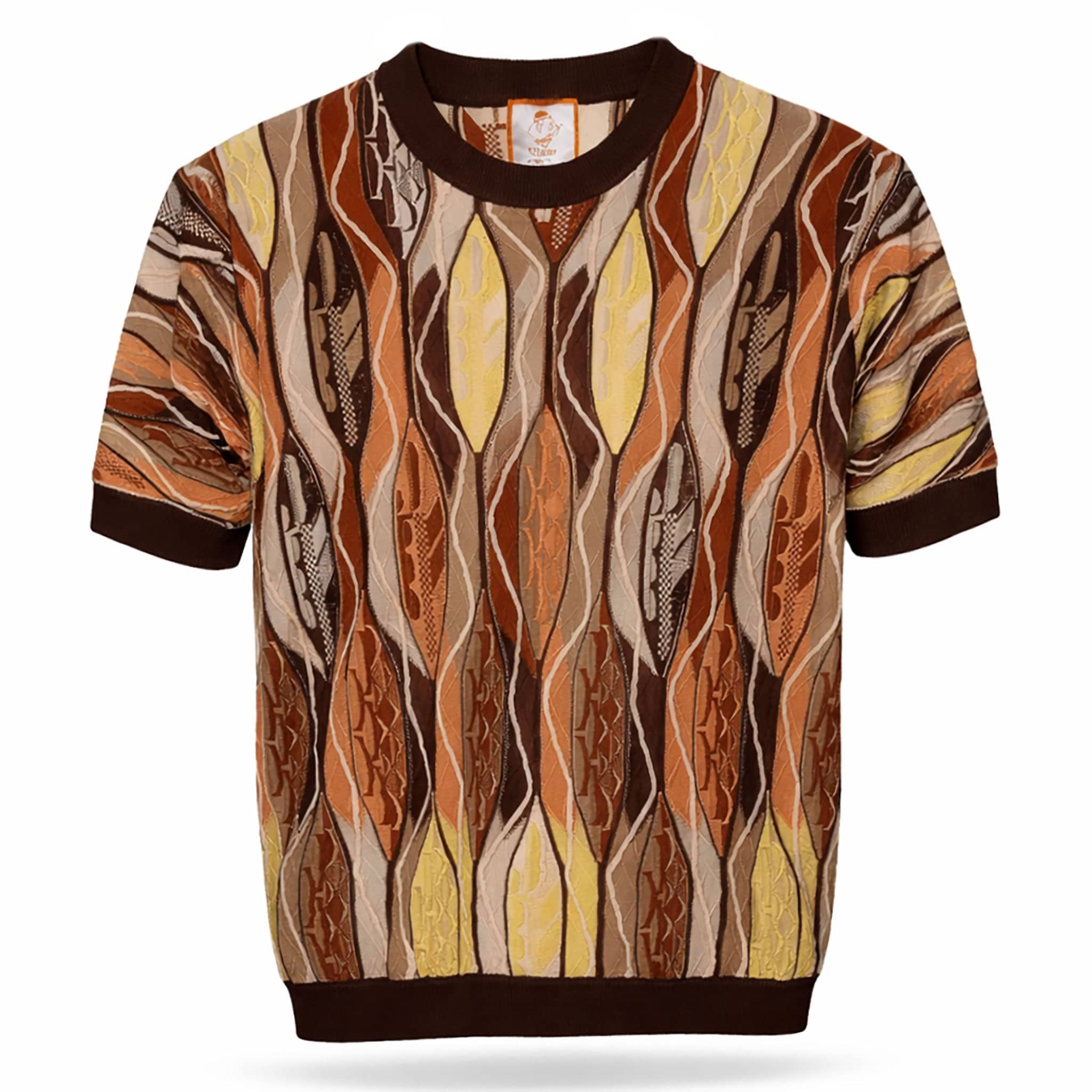 MARENZIO GROUP, INC. T P S BROWN / MED Cigar Short Sleeve Textured Knit Shirt for Men-Cr-1687