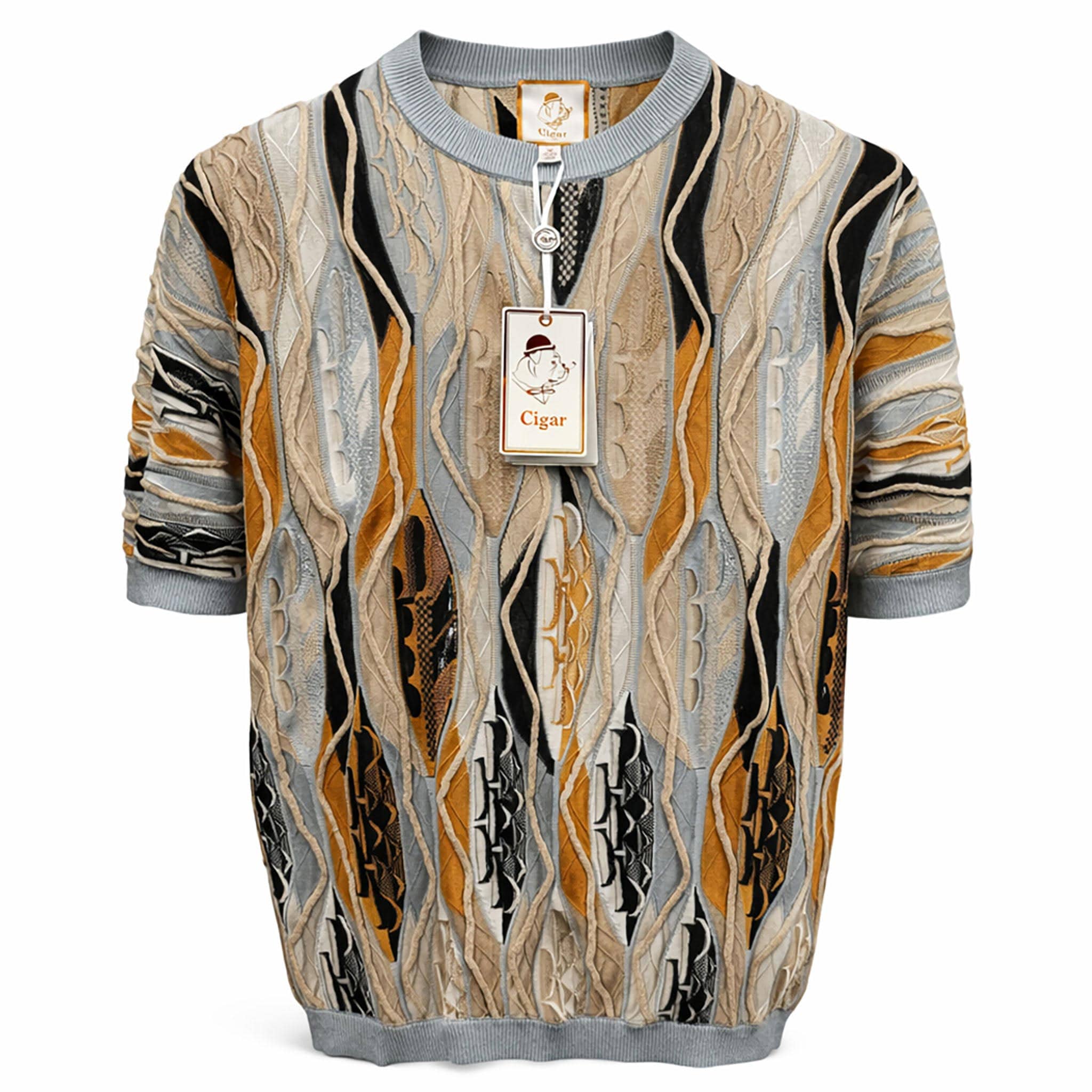 MARENZIO GROUP, INC. T P S TAUPE / MED Cigar Short Sleeve Textured Knit Shirt for Men-Cr-1687