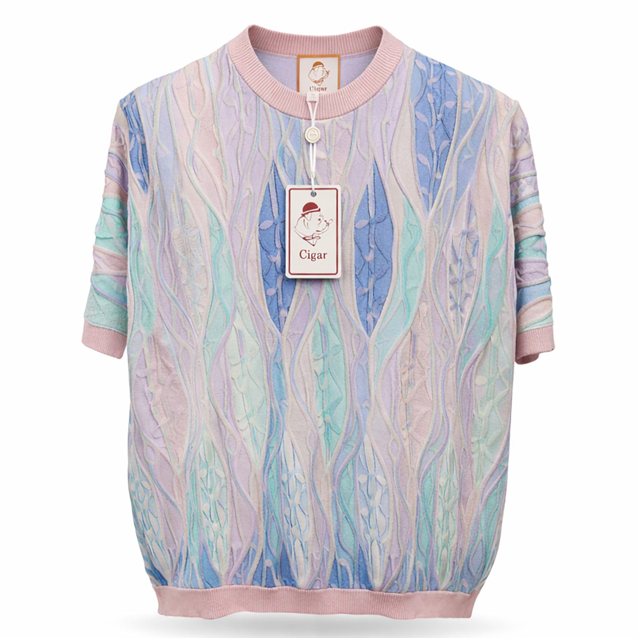 MARENZIO GROUP, INC. T P S PINK / MED Cigar Short Sleeve Textured Knit Shirt for Men-Cr-1687