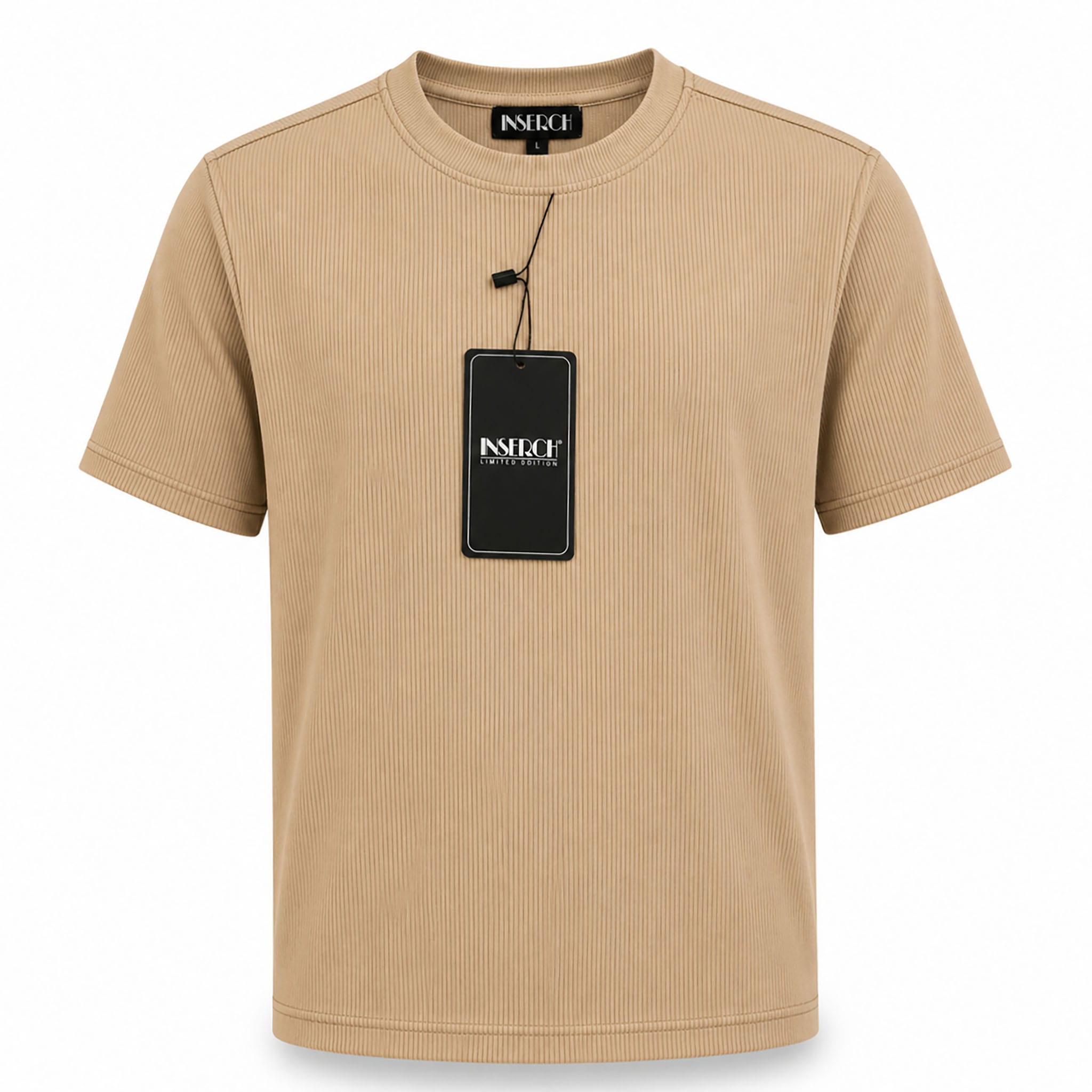 MERC USA, INC INSEARCH T P S 84-TAN / LARG Inserch Men’s Ribbed Short Sleeve Knit Shirt-T299