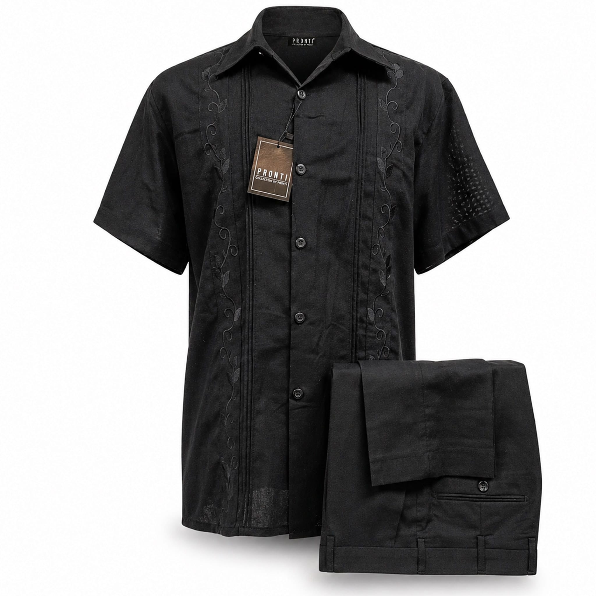 PHITA INTERNATIONAL CORP O F S BLACK / MED Pronti Embroidered 2-Piece Short Sleeve Set-Sp8605