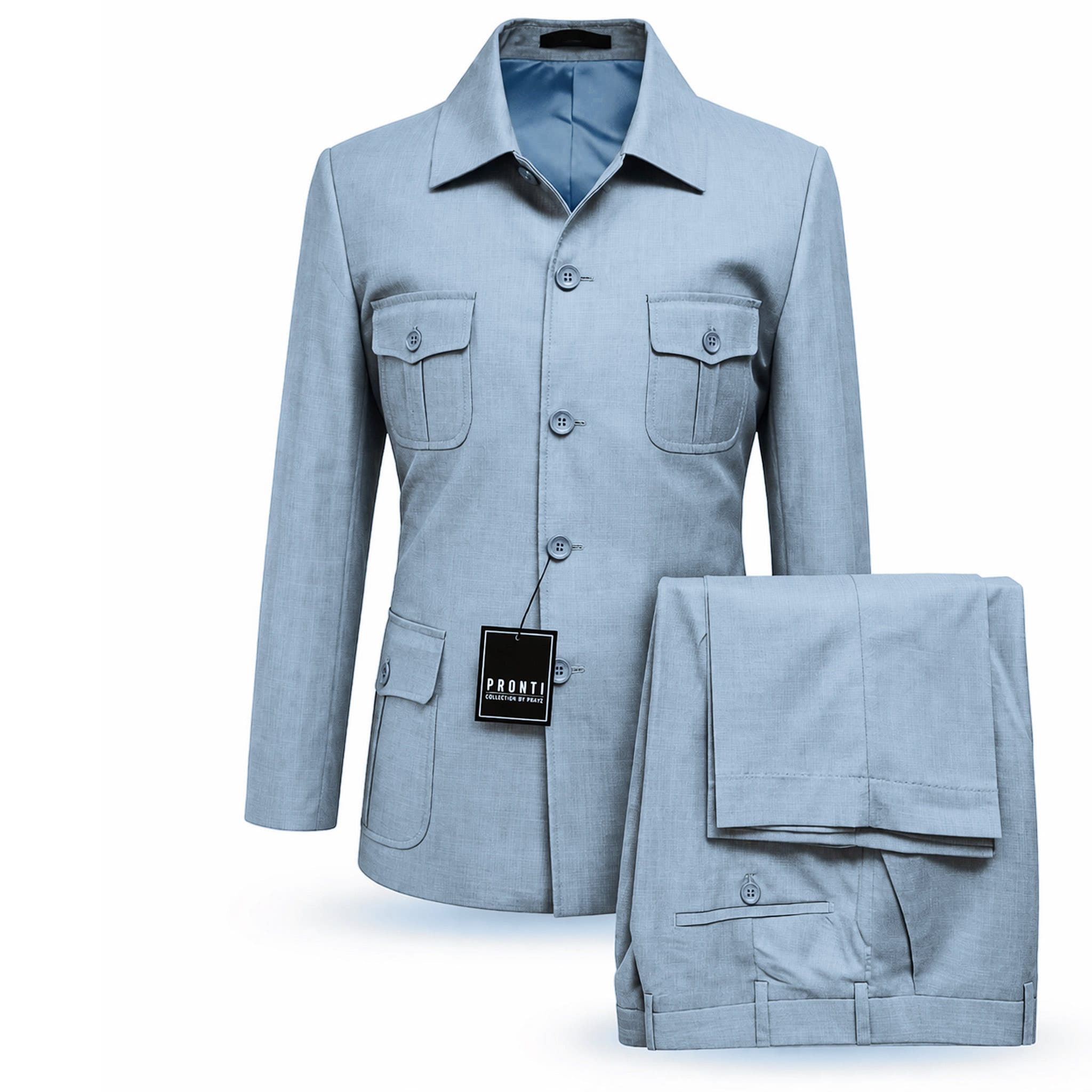 PHITA INTERNATIONAL CORP O F S BLUE 65 / MED PRONTI Tailored Safari Walking Suit for Men/4Bp8106