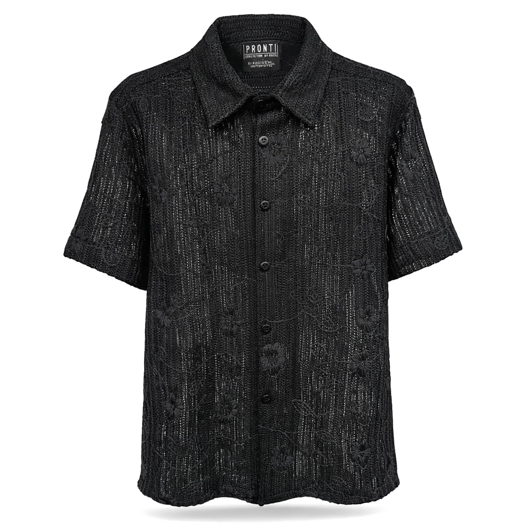 PHITA INTERNATIONAL CORP S A S BLACK / SM PRONTI Textured Floral Short Sleeve Shirt for Men /S1951