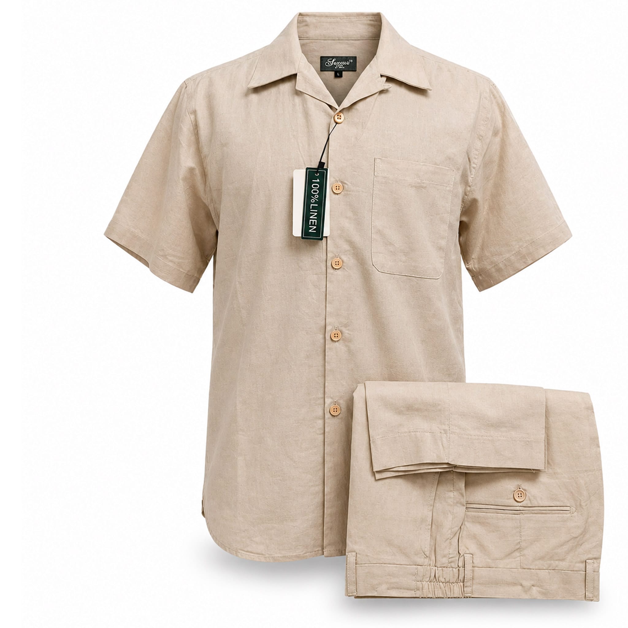 PHITA INTERNATIONAL CORP S S T SHELL / MED Pronti Short Sleeve Shirt and Shorts Set – Lightweight Summer Outfit-Ss1065