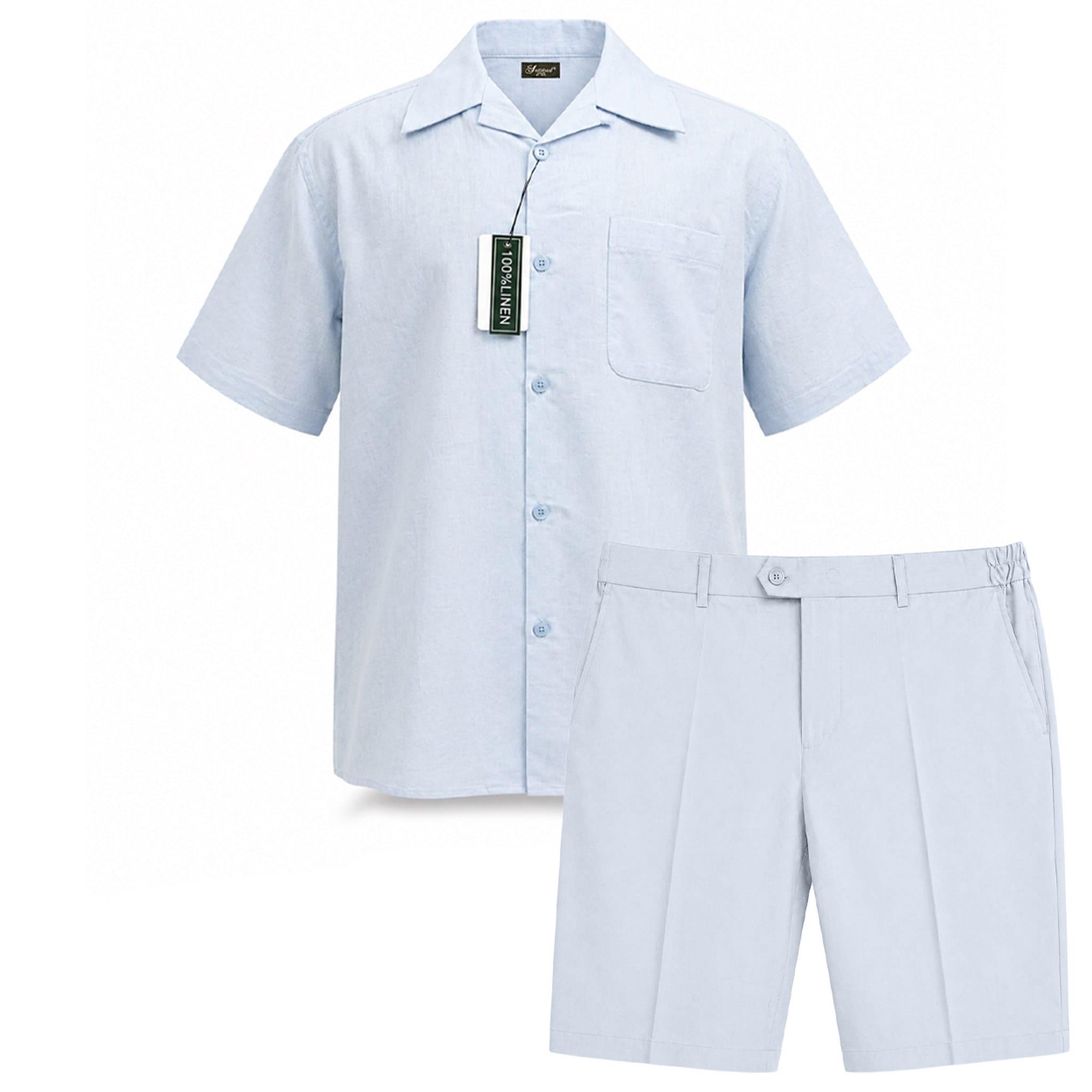PHITA INTERNATIONAL CORP S S T BLUE / MED Pronti Short Sleeve Shirt and Shorts Set – Lightweight Summer Outfit-Ss1065