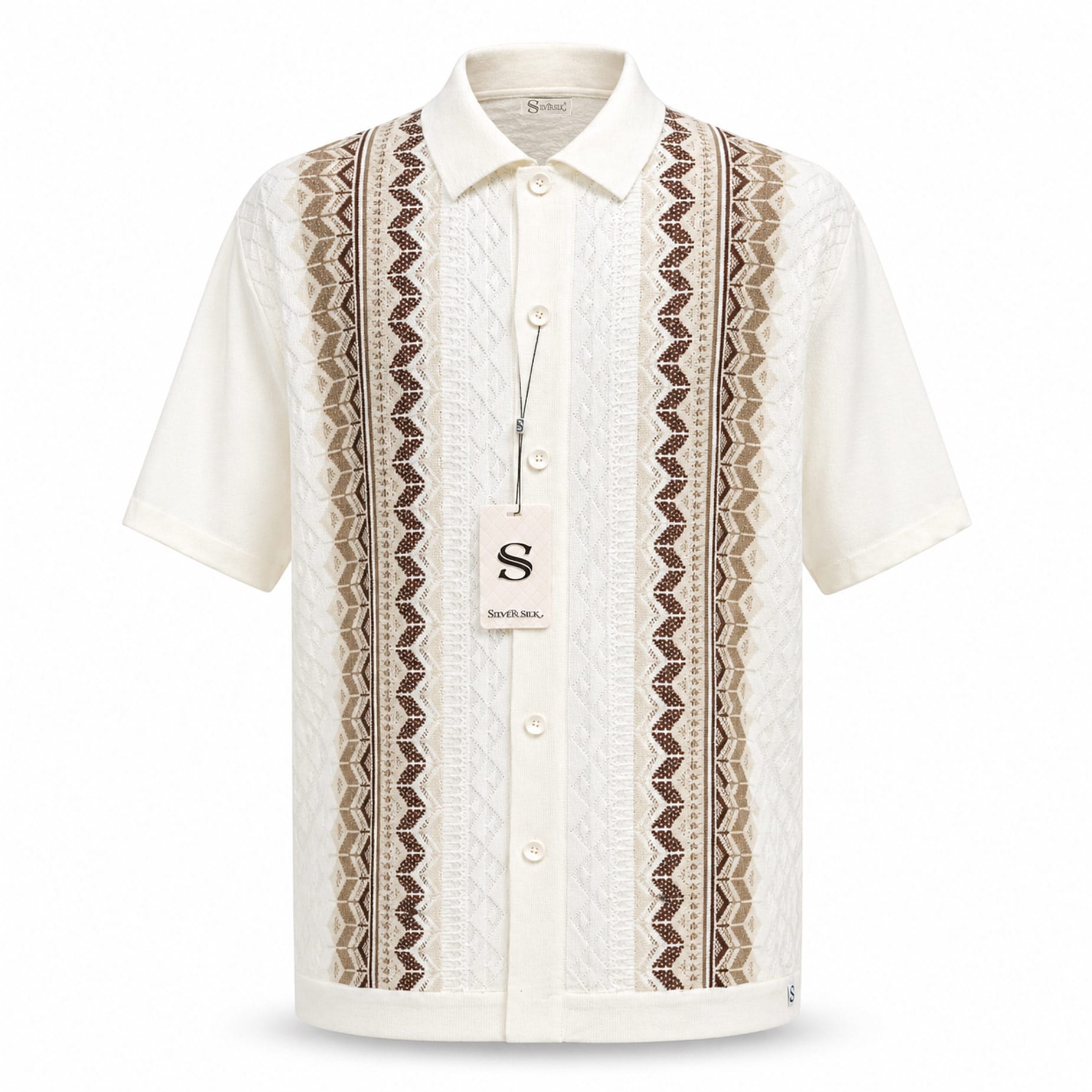 SAFIRE INC.(SILVERSILK) O F S Men’s Textured Knit Short Sleeve Button-Up Walking Suit Set-21012