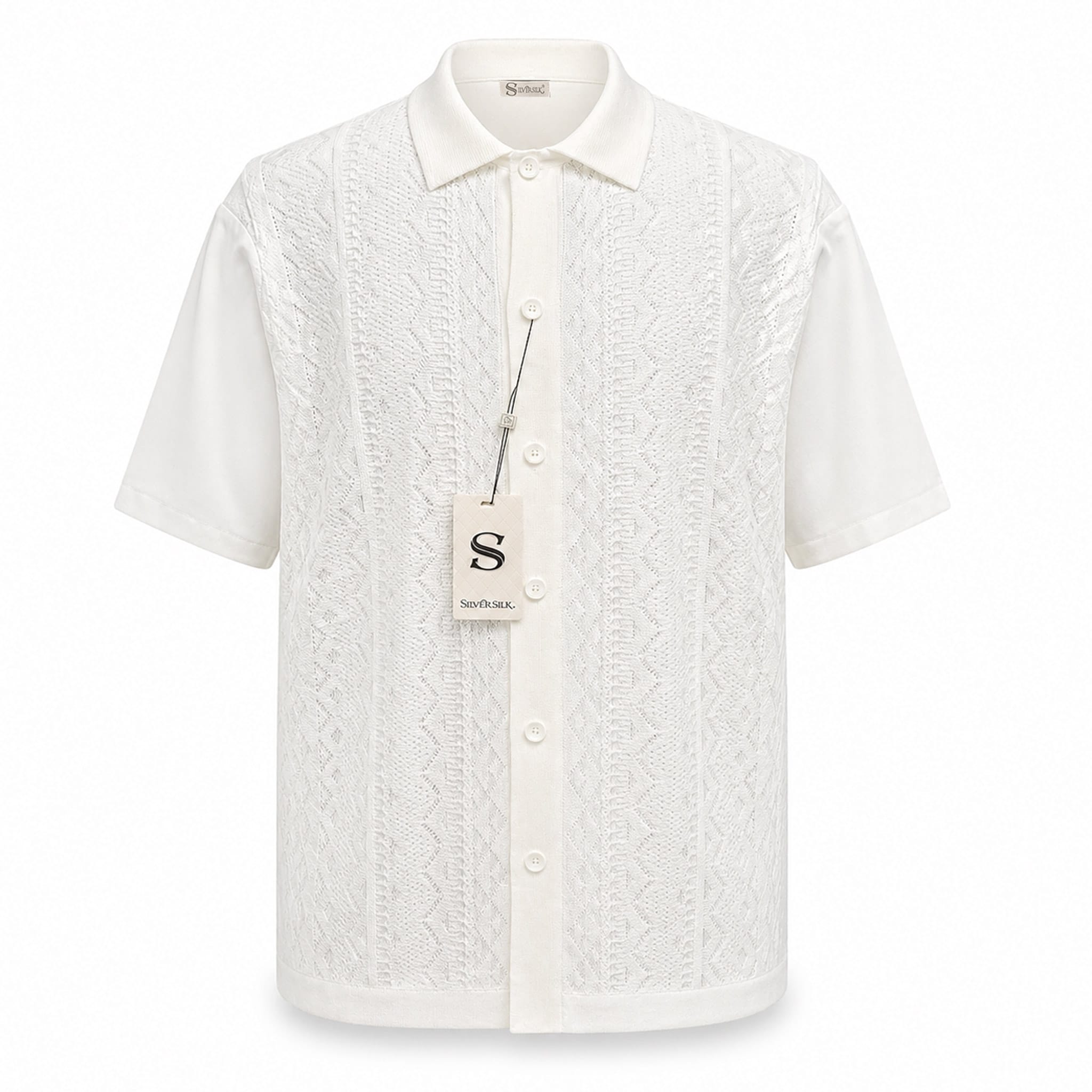SAFIRE INC.(SILVERSILK) O F S Men’s Textured Knit Short Sleeve Button-Up Walking Suit Set-21012